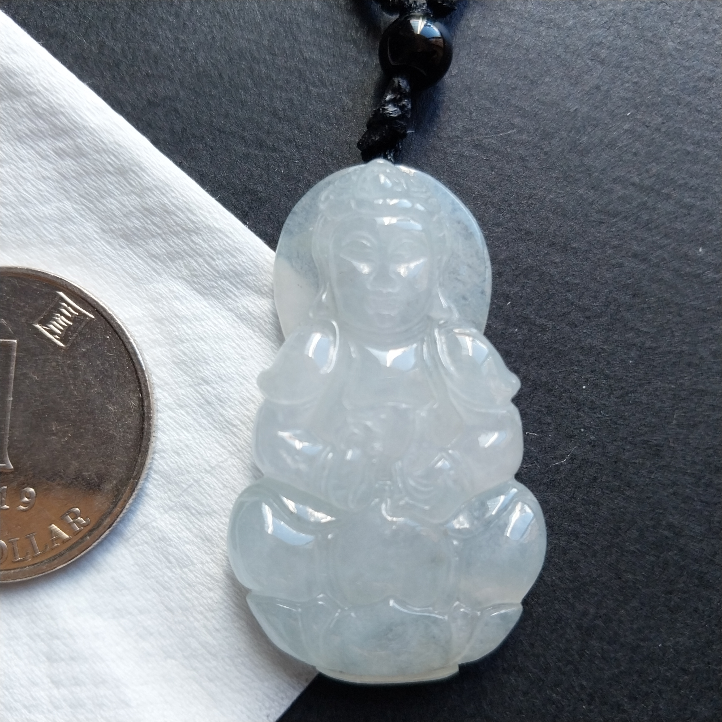 冰白坐蓮觀音吊墜, 天然翡翠A玉, 緬甸玉, Jade, Jadeite