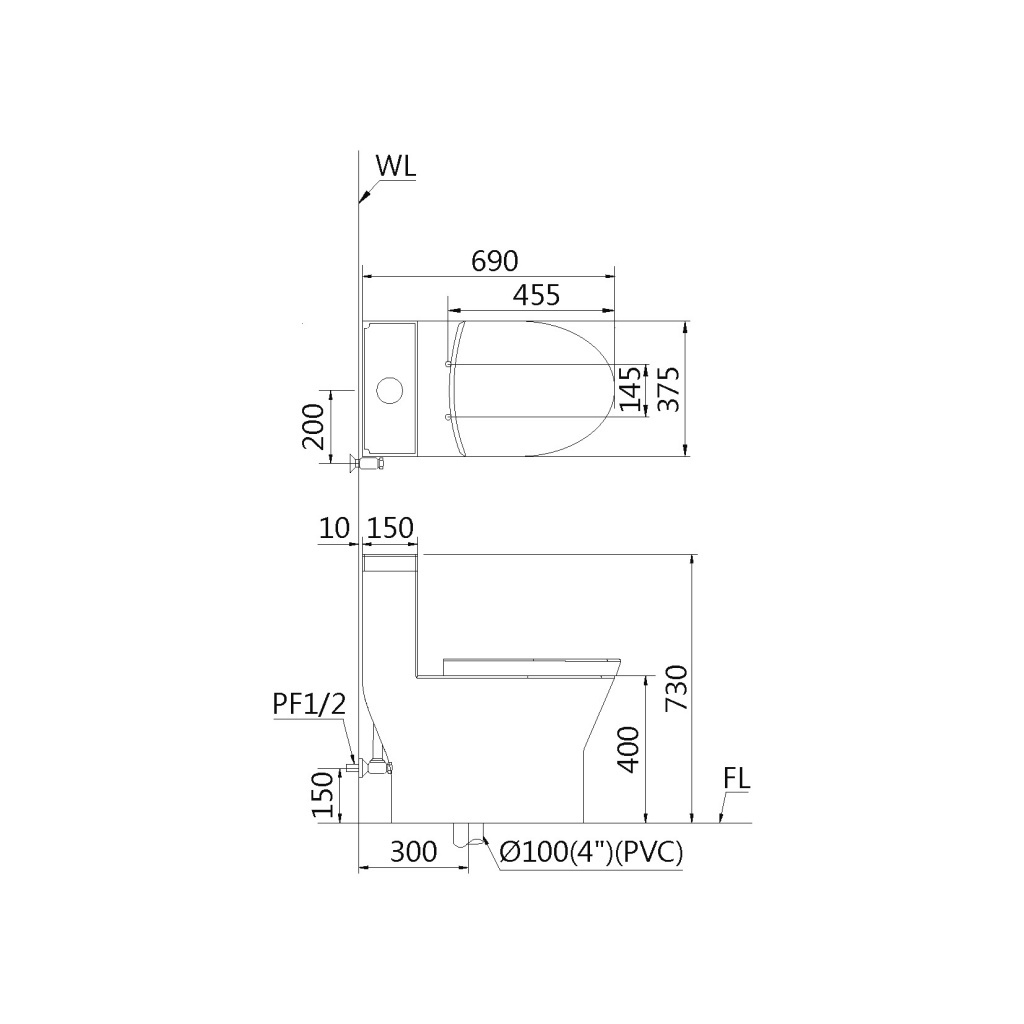 凱撒 馬桶推薦型號 CF1374 / CF1474 二段式超省水單體馬桶