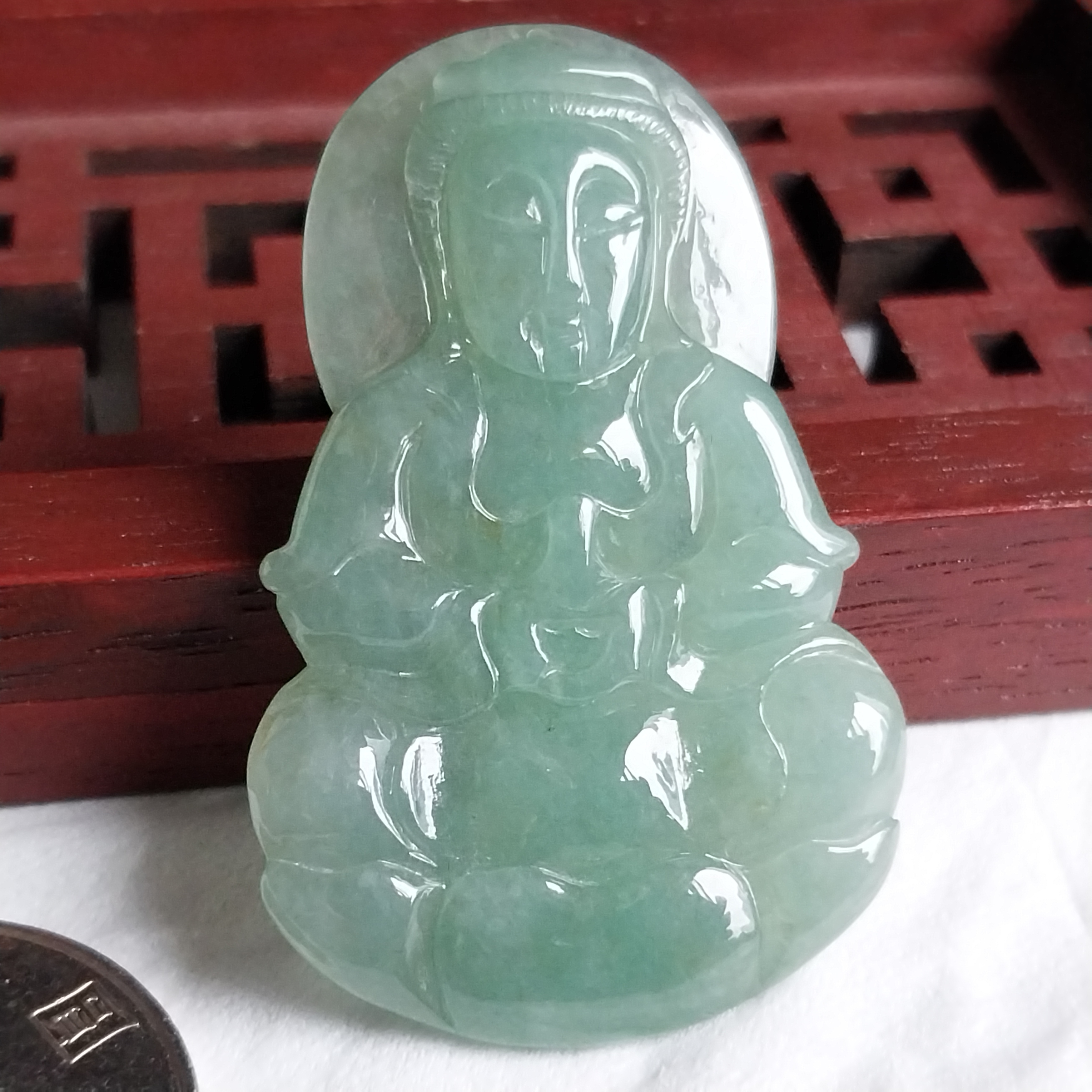 J2101 冰綠坐蓮觀音吊墜