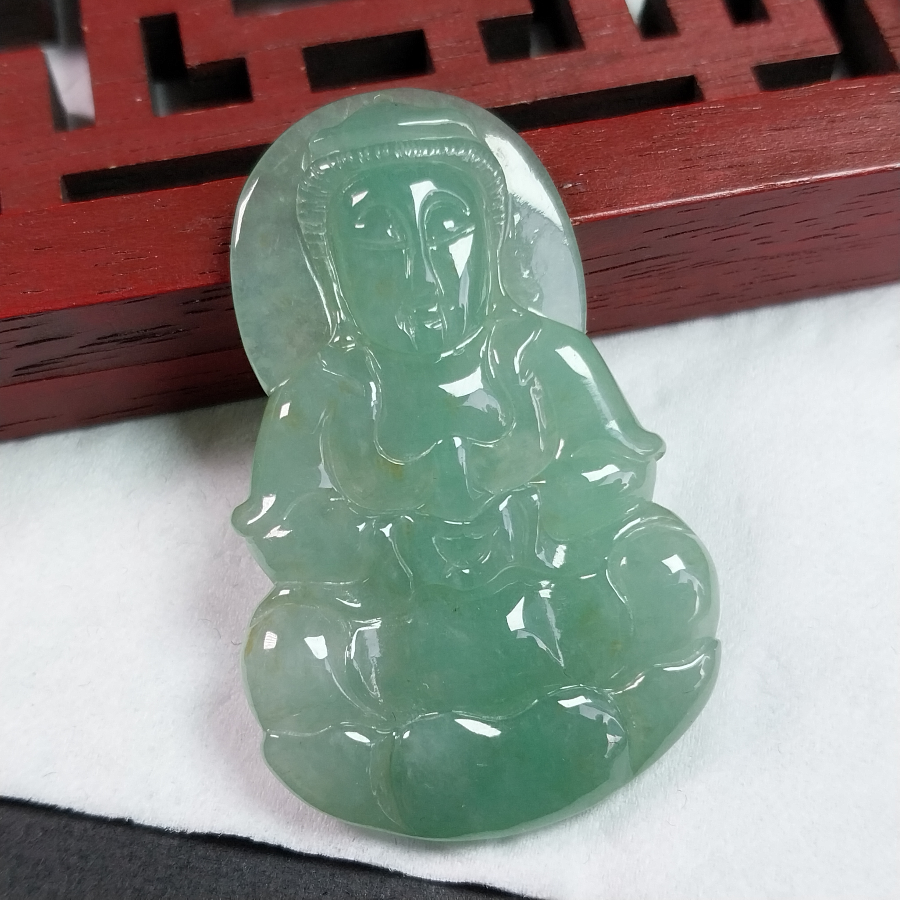 冰綠坐蓮觀音吊墜, 天然翡翠A玉, 緬甸玉, Jade, Jadeite
