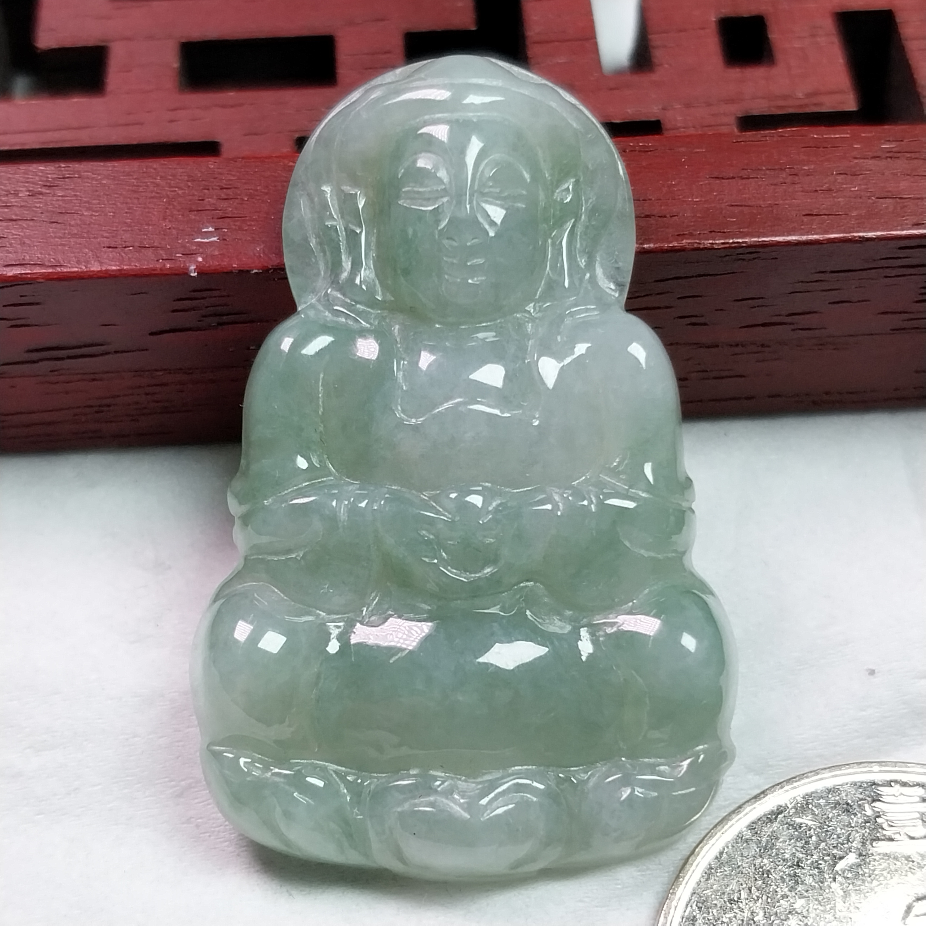 J2102 冰糯坐蓮觀音吊墜