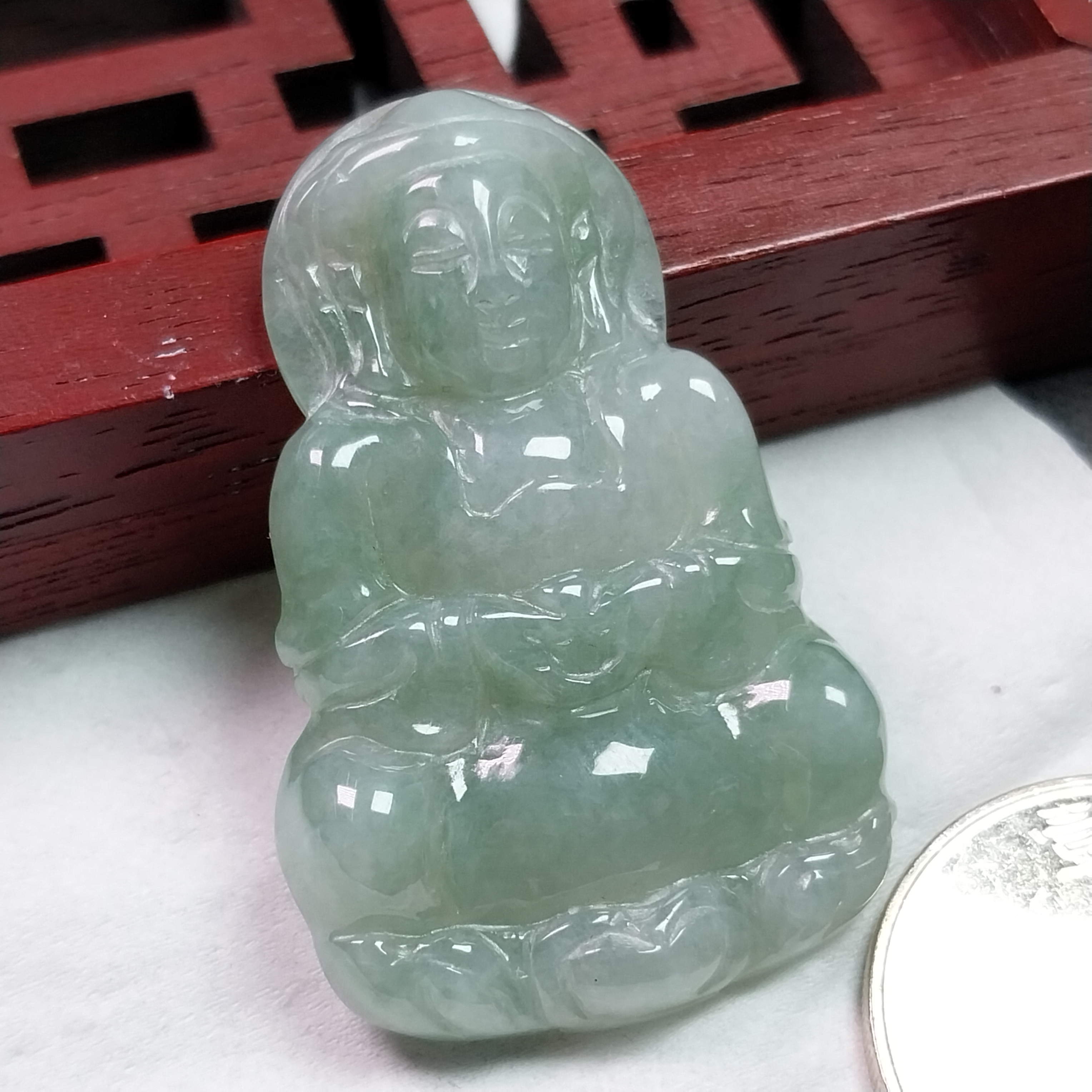 J2102 冰糯坐蓮觀音吊墜