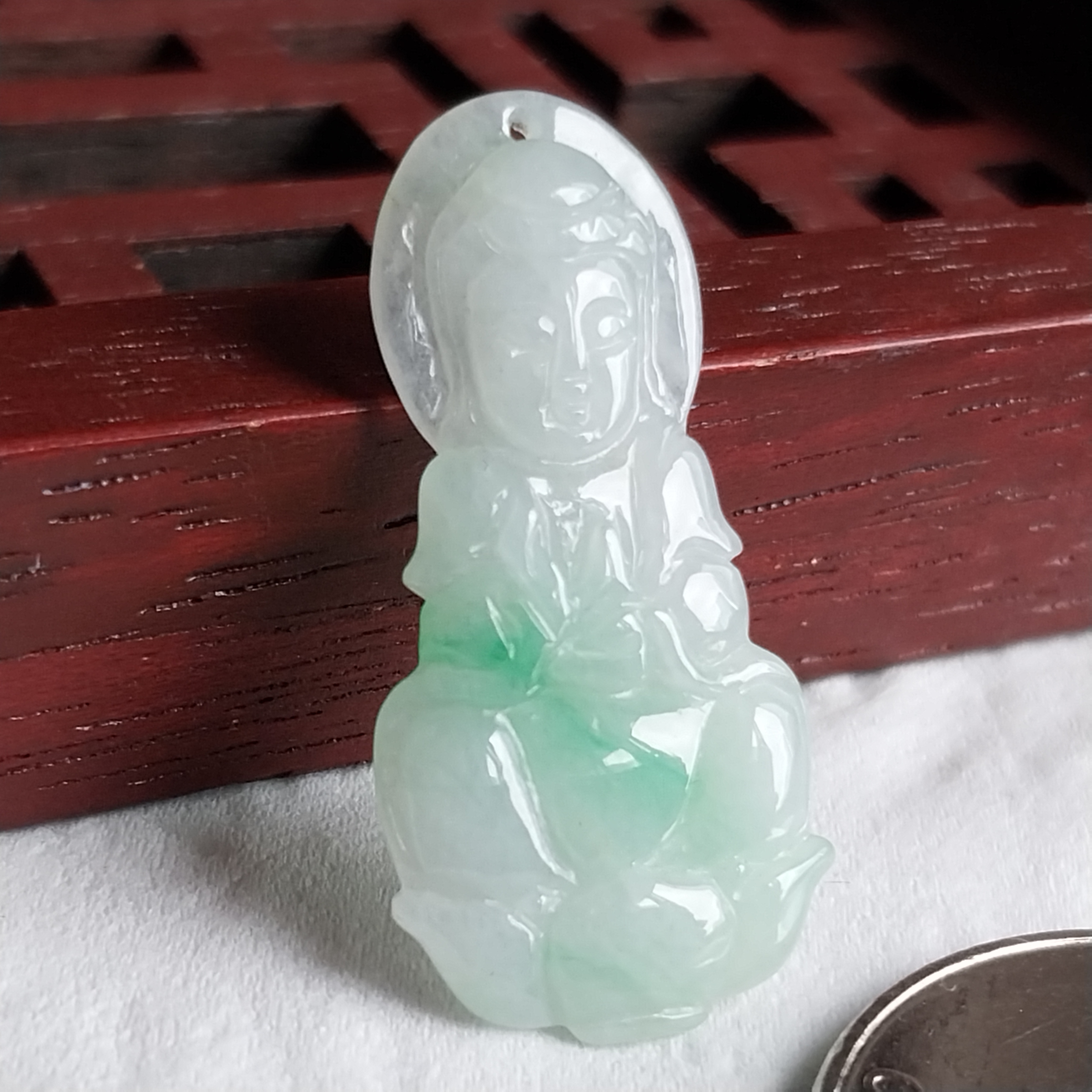 J2107 冰飄綠迷你蓮觀音吊墜