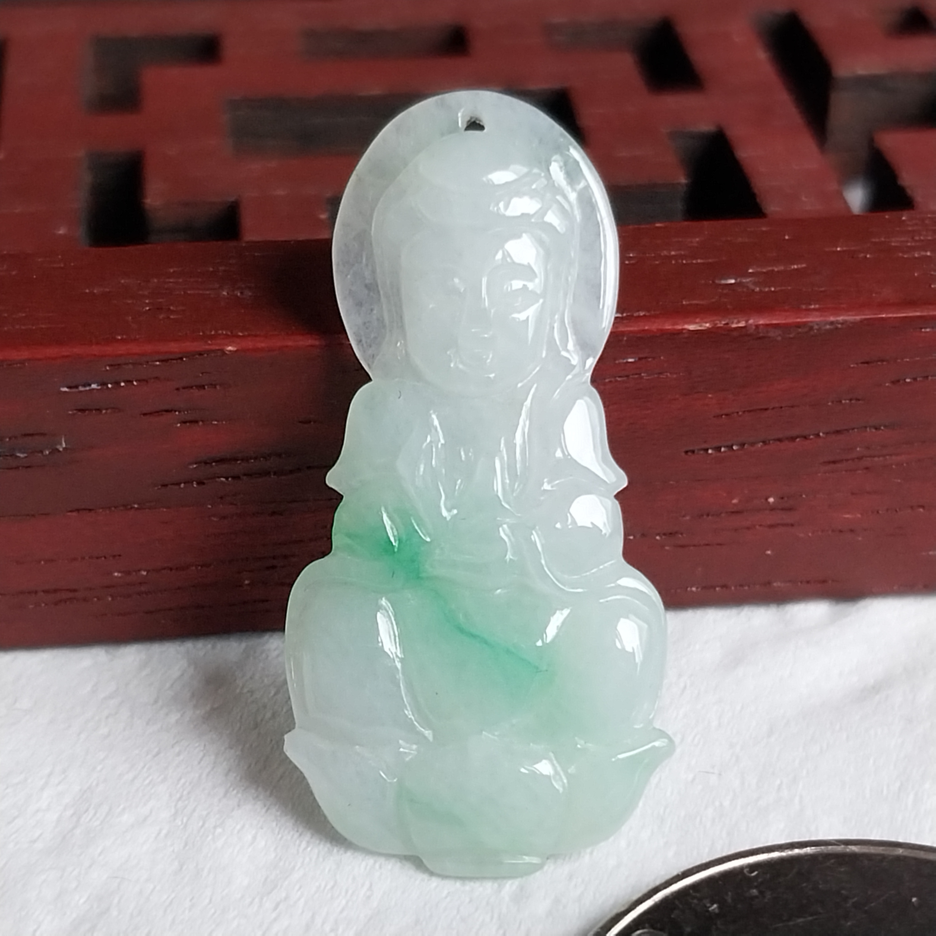 冰飄綠迷你蓮觀音吊墜, 天然翡翠A玉, 緬甸玉, Jade, Jadeite