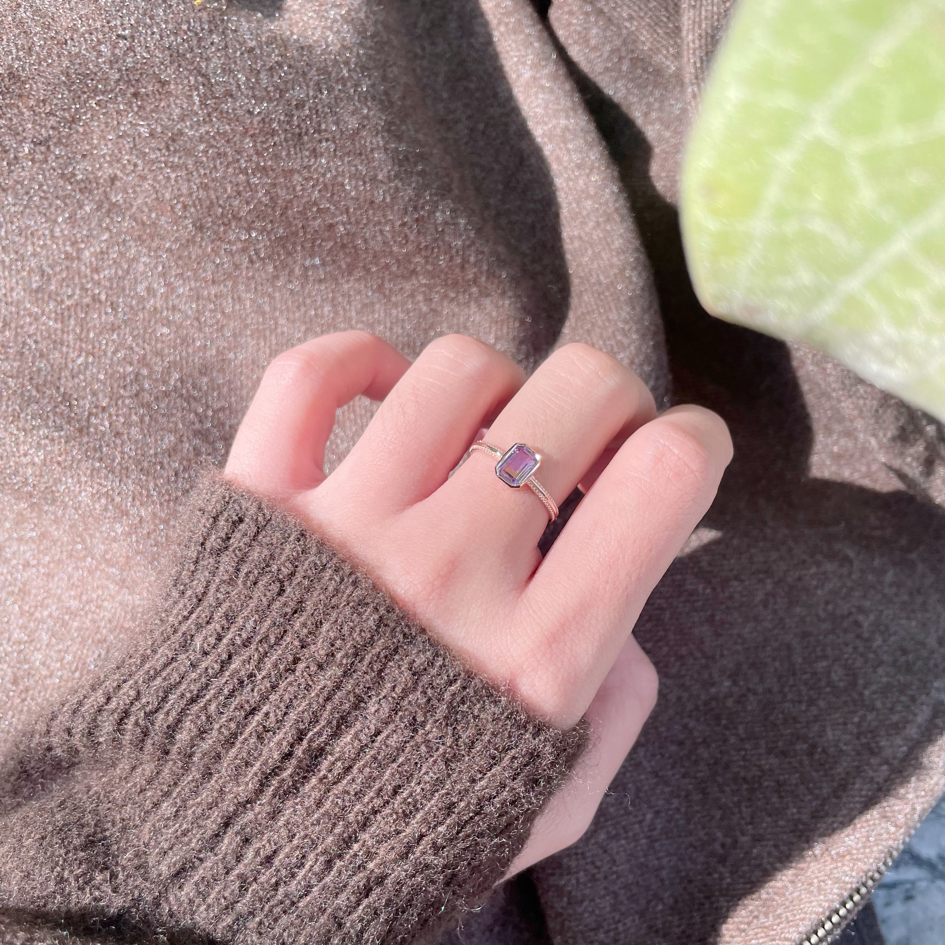 Emerald cut紫水晶雙滾邊戒指