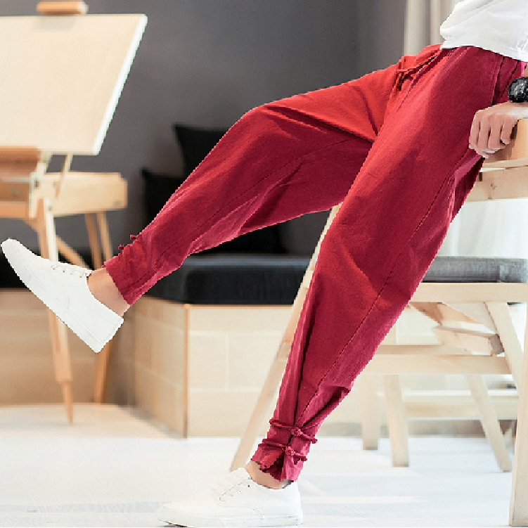 雙盤扣綁腿九分褲