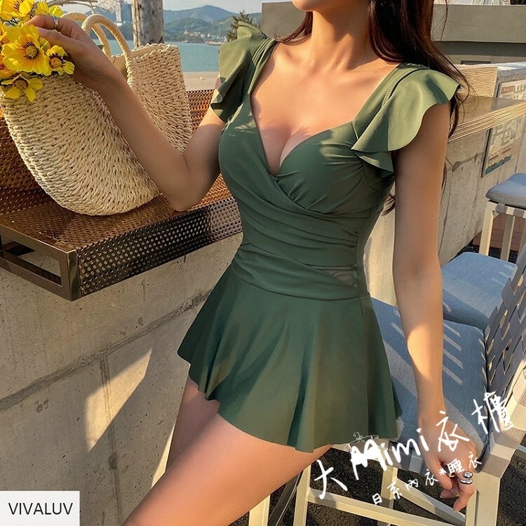 繡花邊連體泳衣