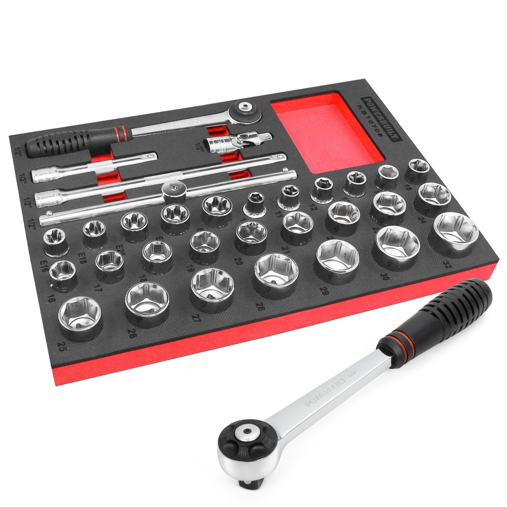 Powerbuilt  32件四分套筒、棘輪板手、配件組