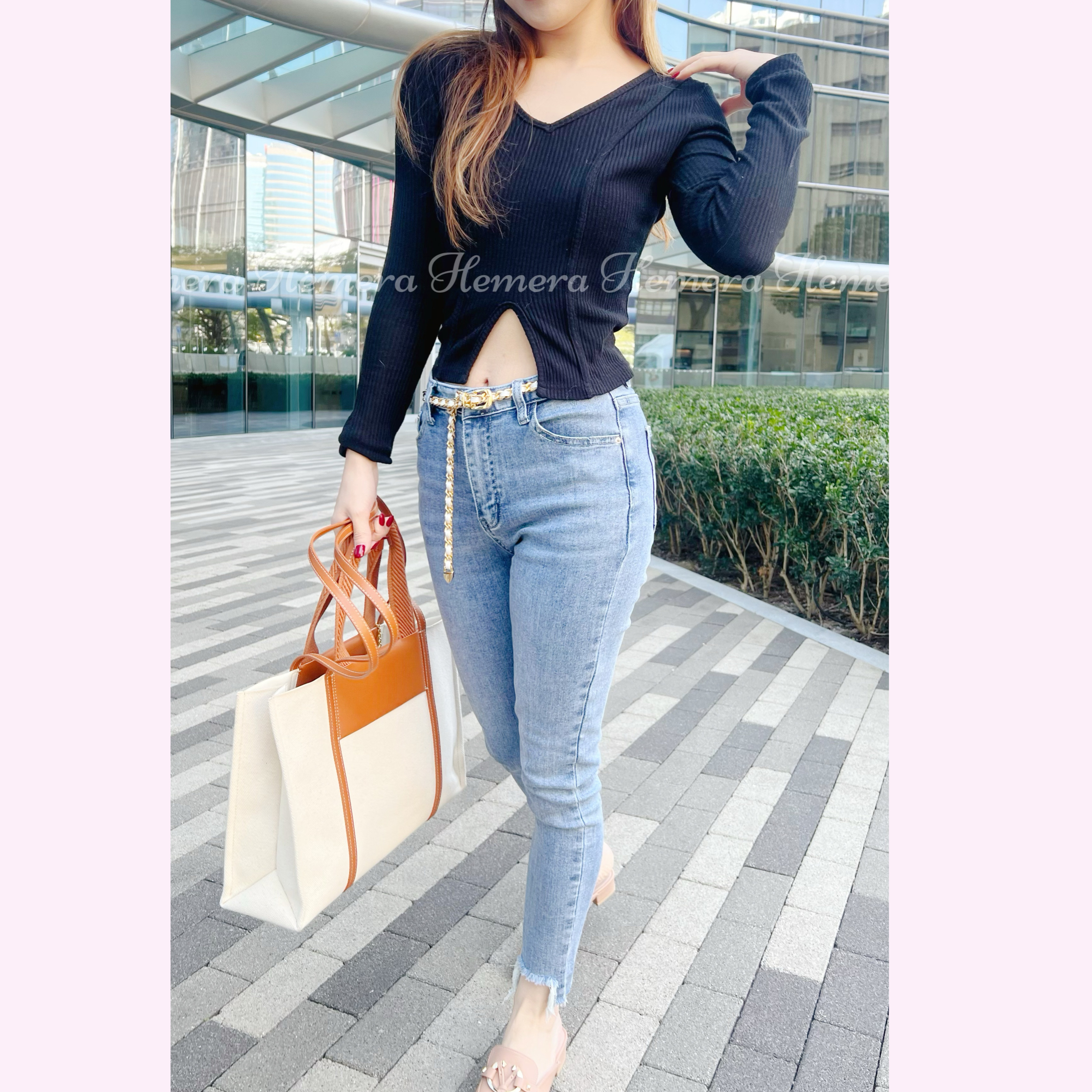 IN STOCK: TP23W0206 性感雙V彈性棉質上身