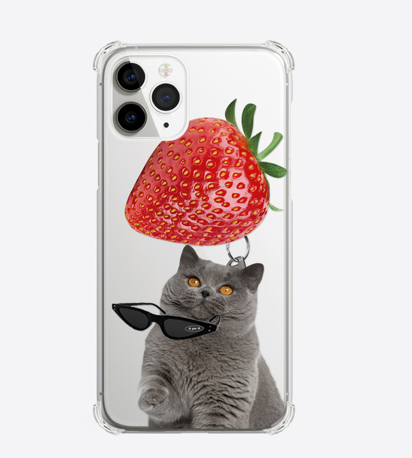 A PER A - Big strawberry gray cat 透明硬殼