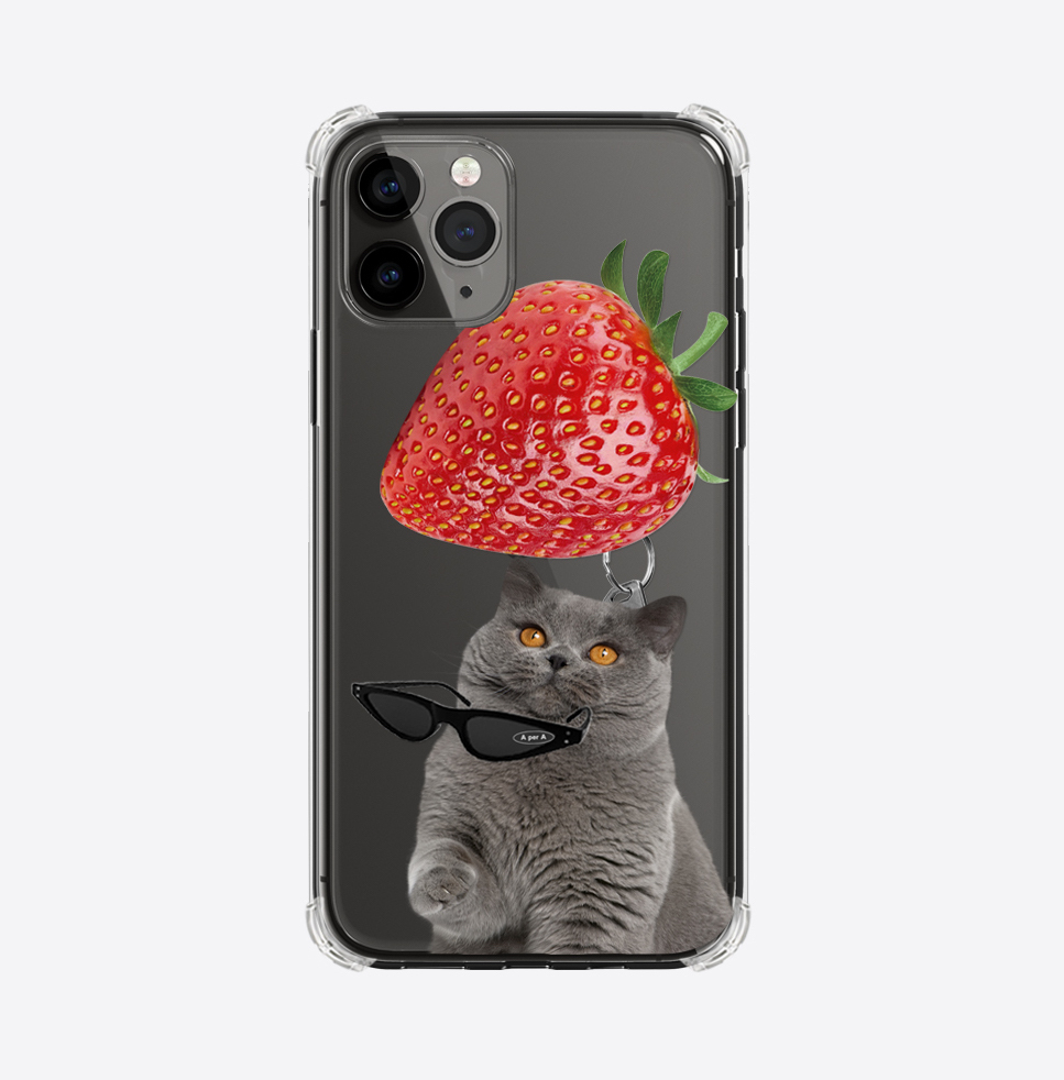 A PER A - Big strawberry gray cat 透明硬殼
