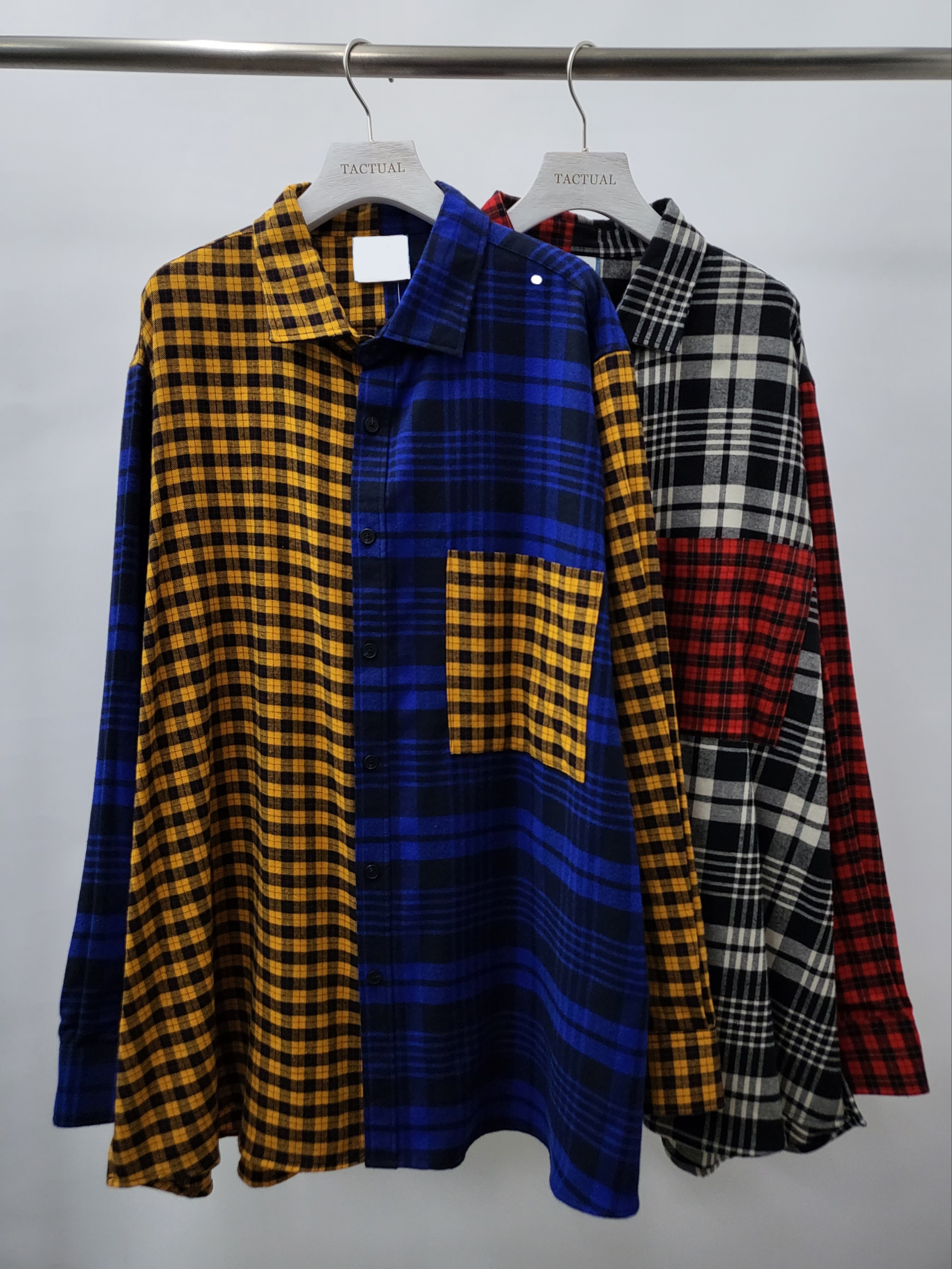 拼色拼格仔長袖恤衫 S1950