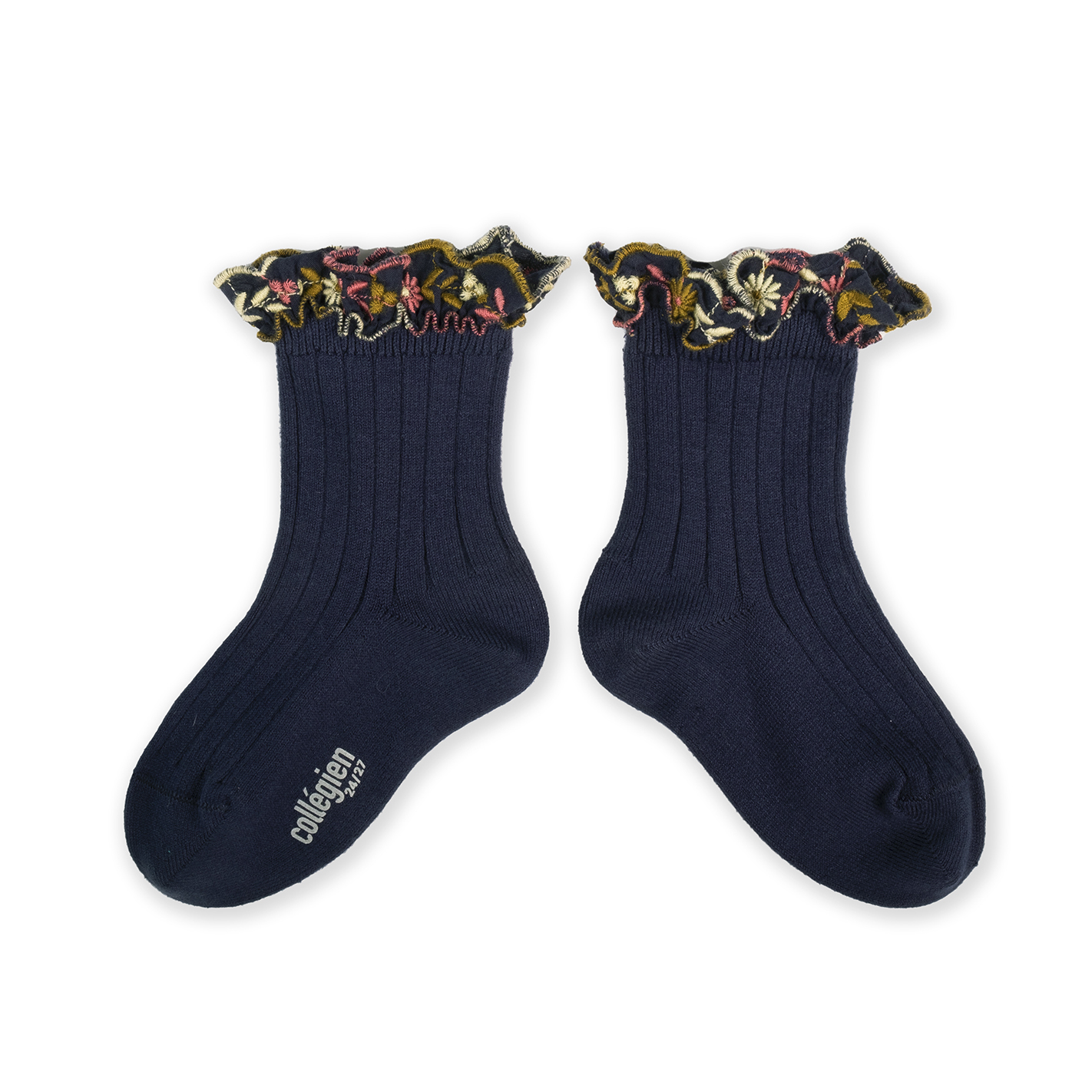 COLLÉGIEN - Anemone Embroidered Ruffle Ankle Socks（Nuit Etoilée）