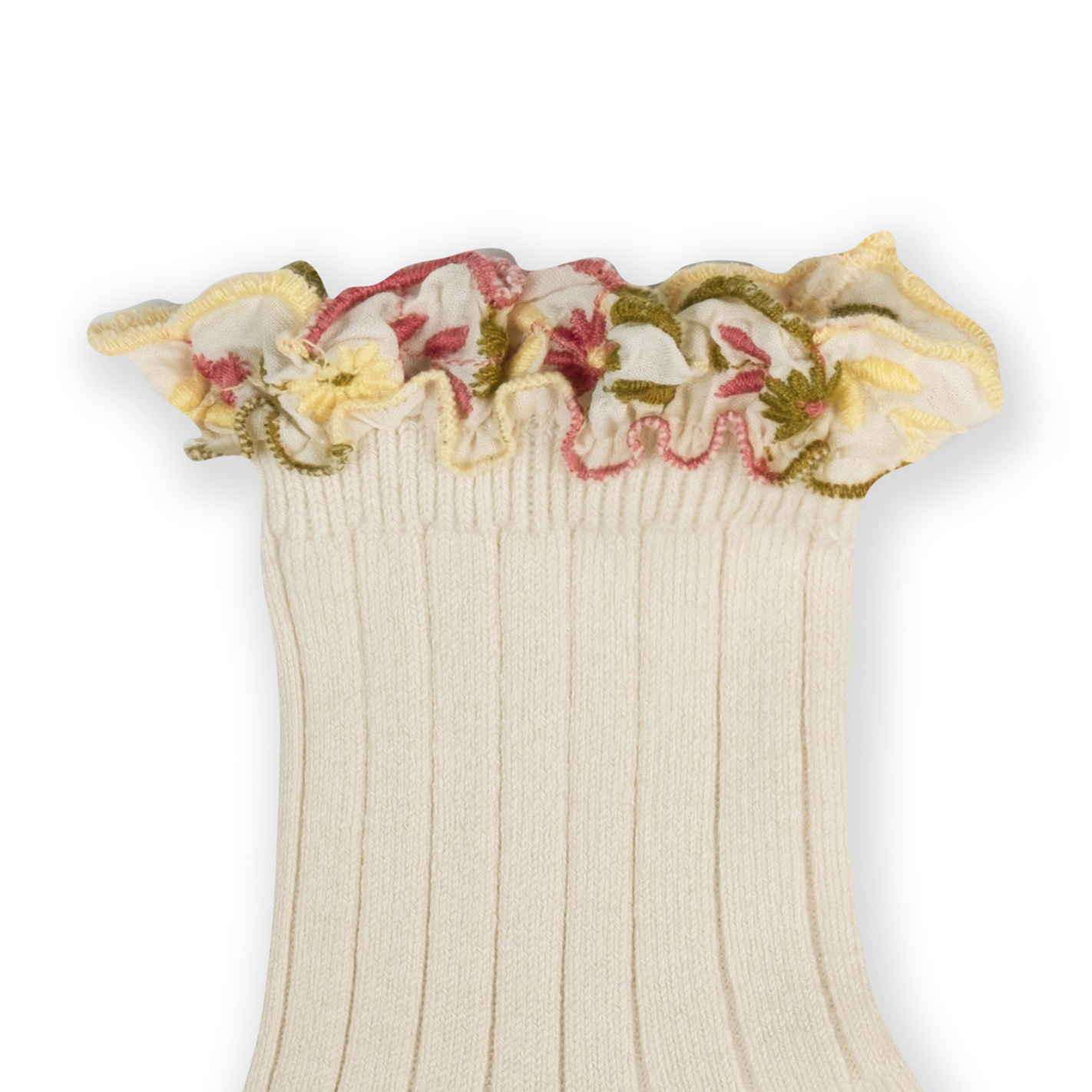 COLLÉGIEN - Anemone Embroidered Ruffle Ankle Socks（Doux Agneaux）