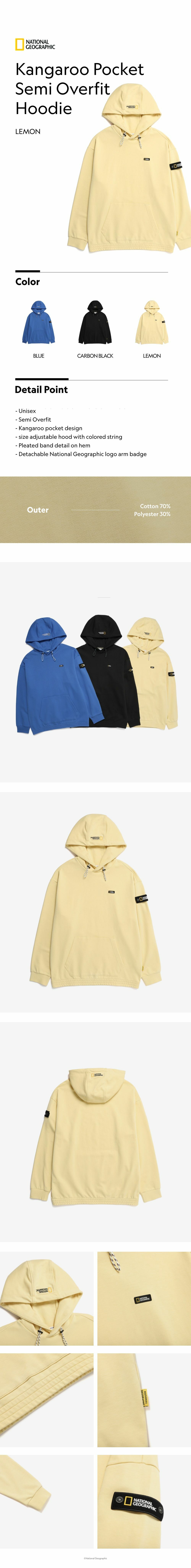 [ナショナルジオグラフィック] SEMI-OVER FIT POCKET HOODIE ☆ Kangaroo Pocket Semi Overfit Hoodie - LEMON