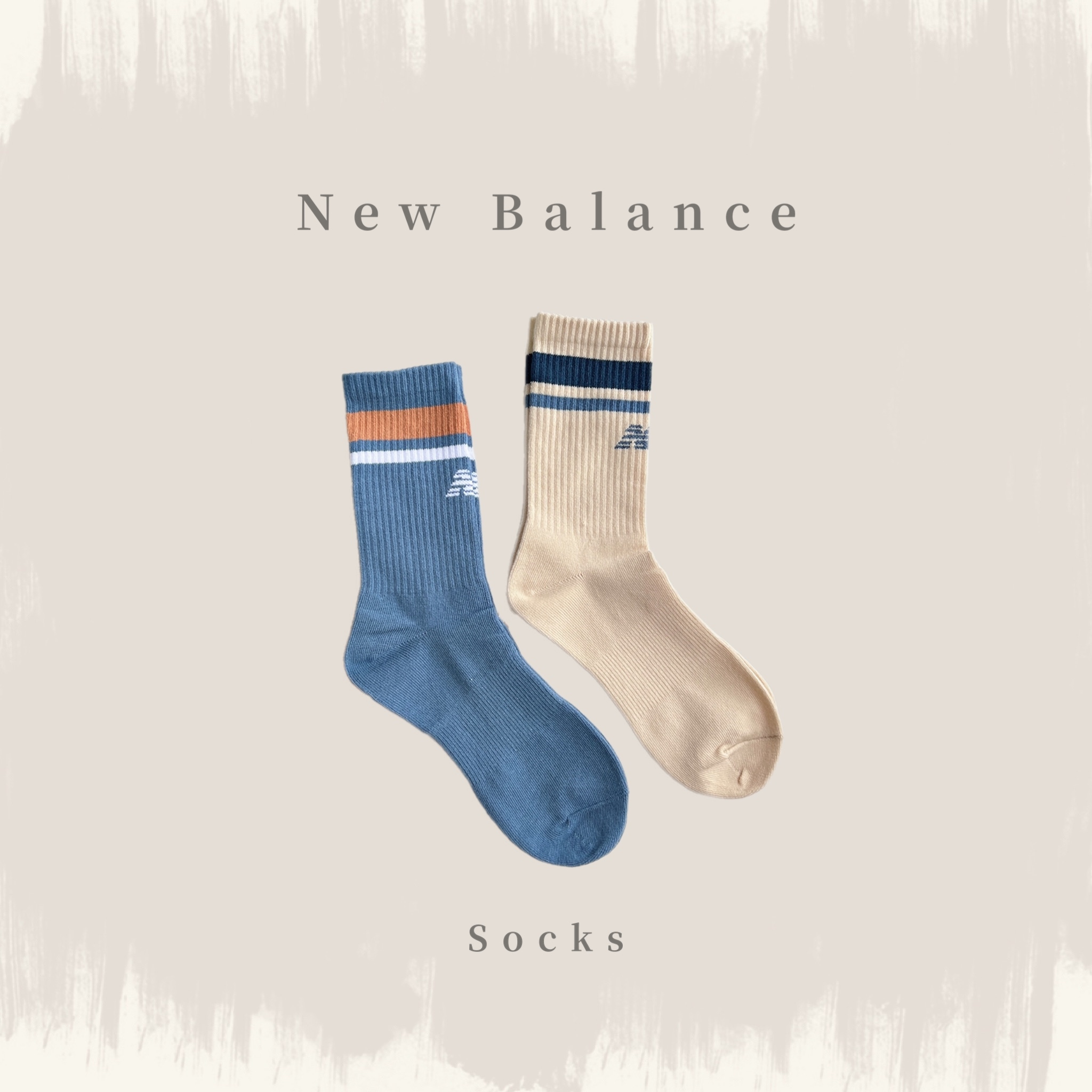 New Balance 條紋 撞色 長襪 小腿襪 藍 // 米白 單雙入