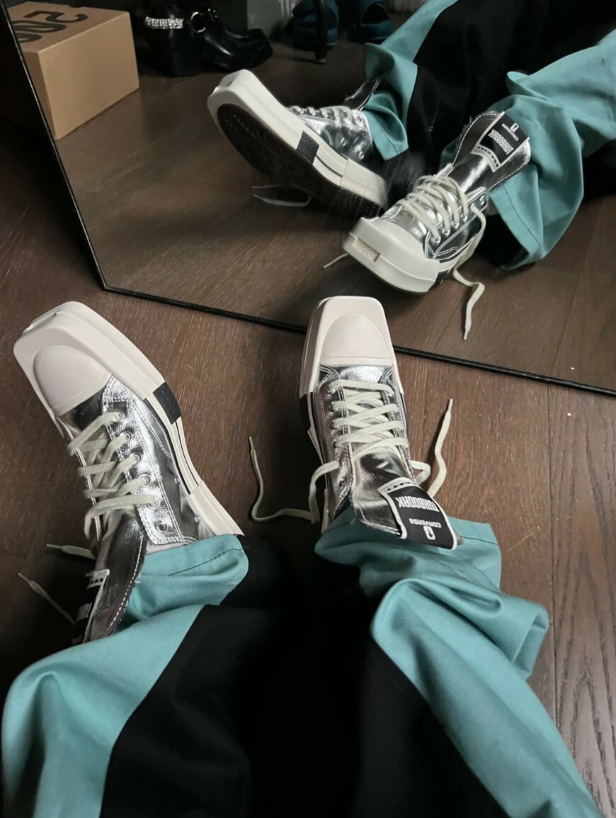 Rick Owens DRKSHDW x Converse TURBODRK 聯名限定 金屬銀 上蠟單寧牛仔布 方頭鞋