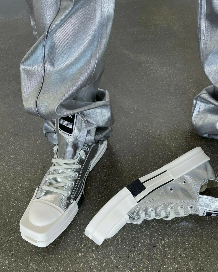 Rick Owens DRKSHDW x Converse TURBODRK 聯名限定 金屬銀 上蠟單寧牛仔布 方頭鞋