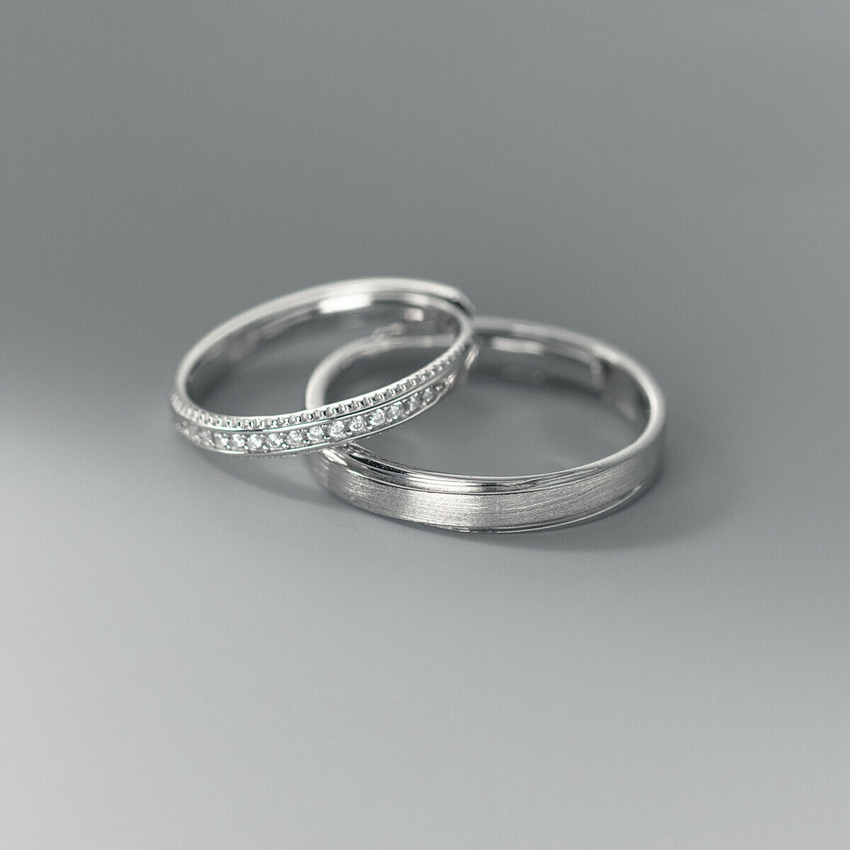 素面滿鑽純銀調整對戒