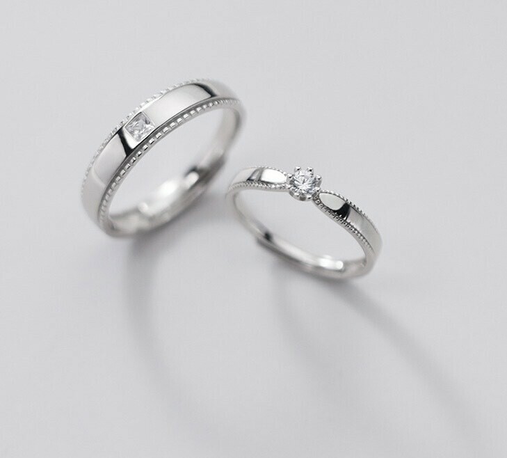 單鑽素面純銀調整對戒