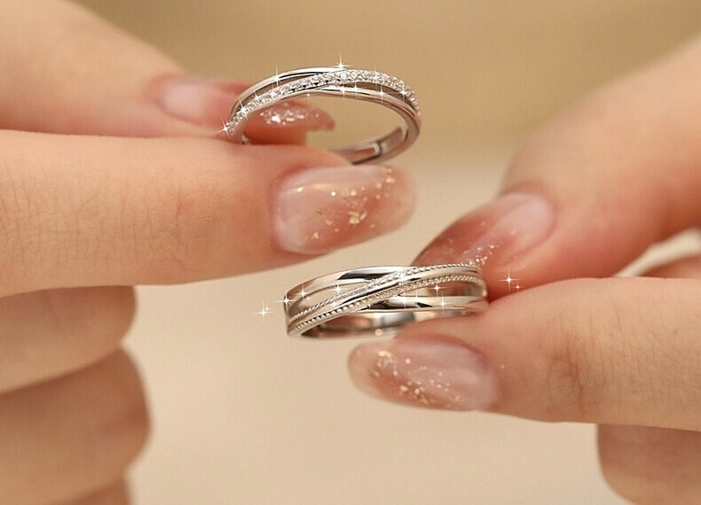 線鑽交叉純銀調整對戒