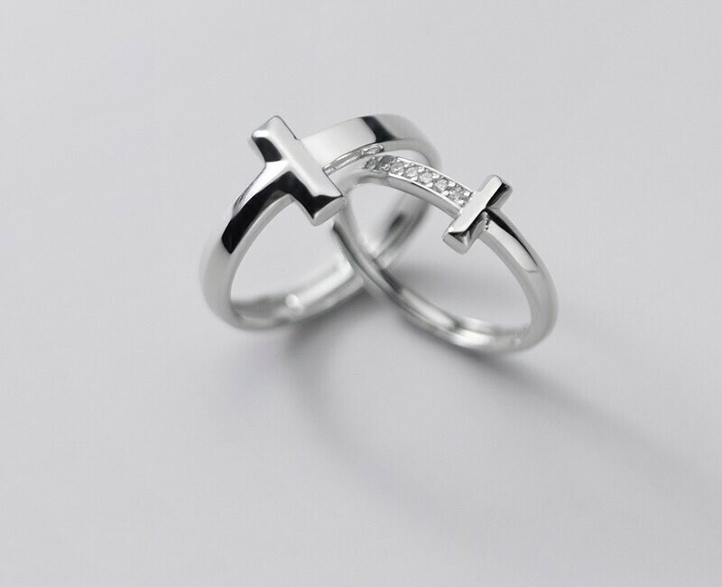 素面小鑽十字純銀調整對戒