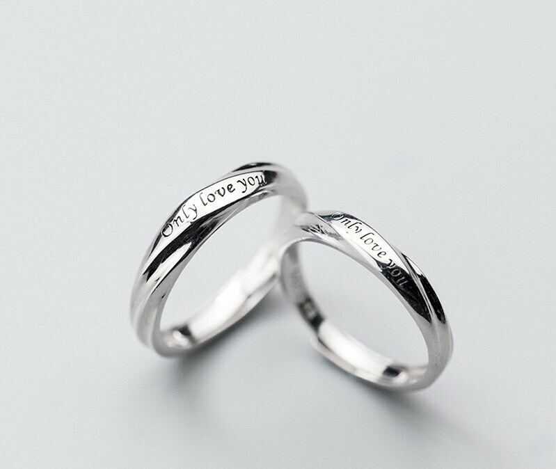 素面刻字純銀調整對戒