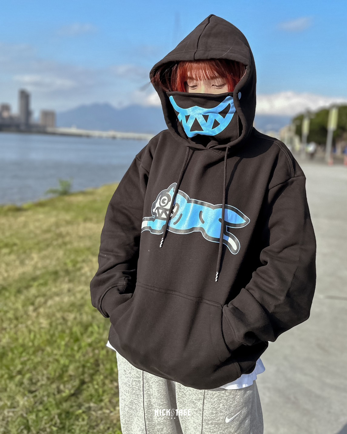 ICE CREAM OVERLAP HOODIE 黑色 寶藍 飛狗 經典 口罩設計 帽T【IC4218306