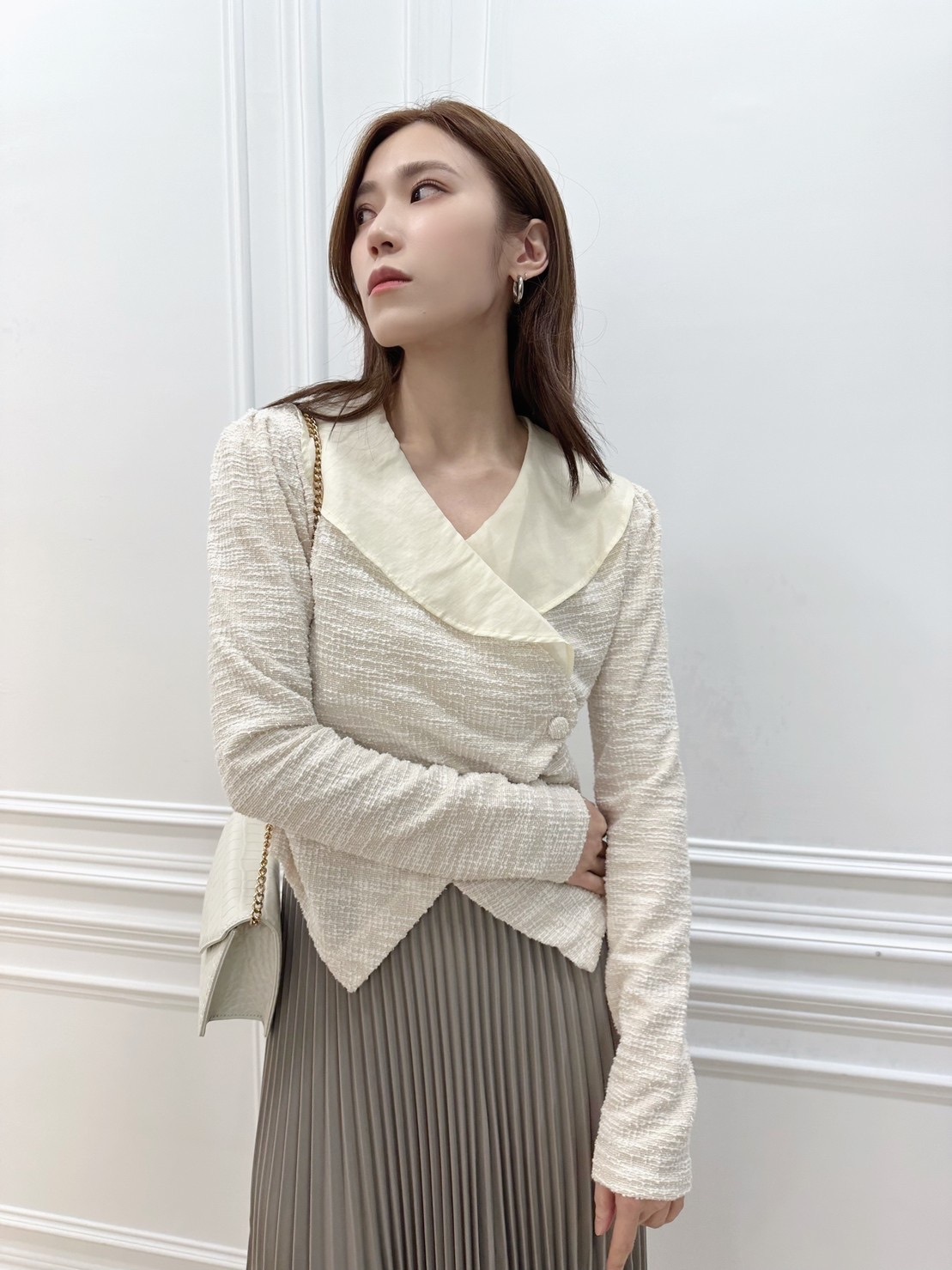 側釦織感翻領上衣