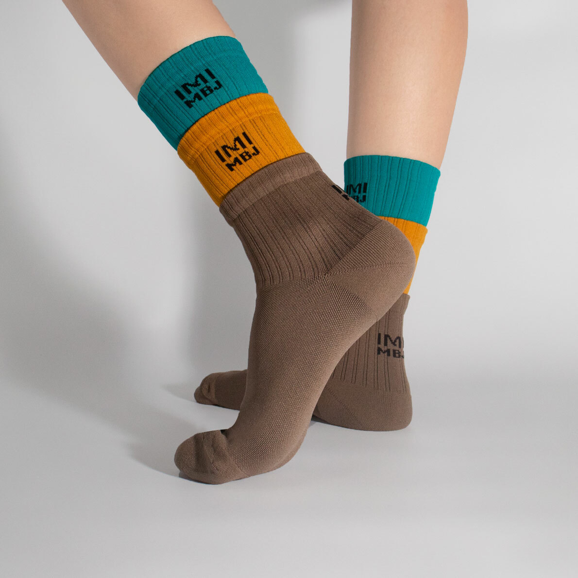 藍黃棕｜三層襪．壓力3/4襪