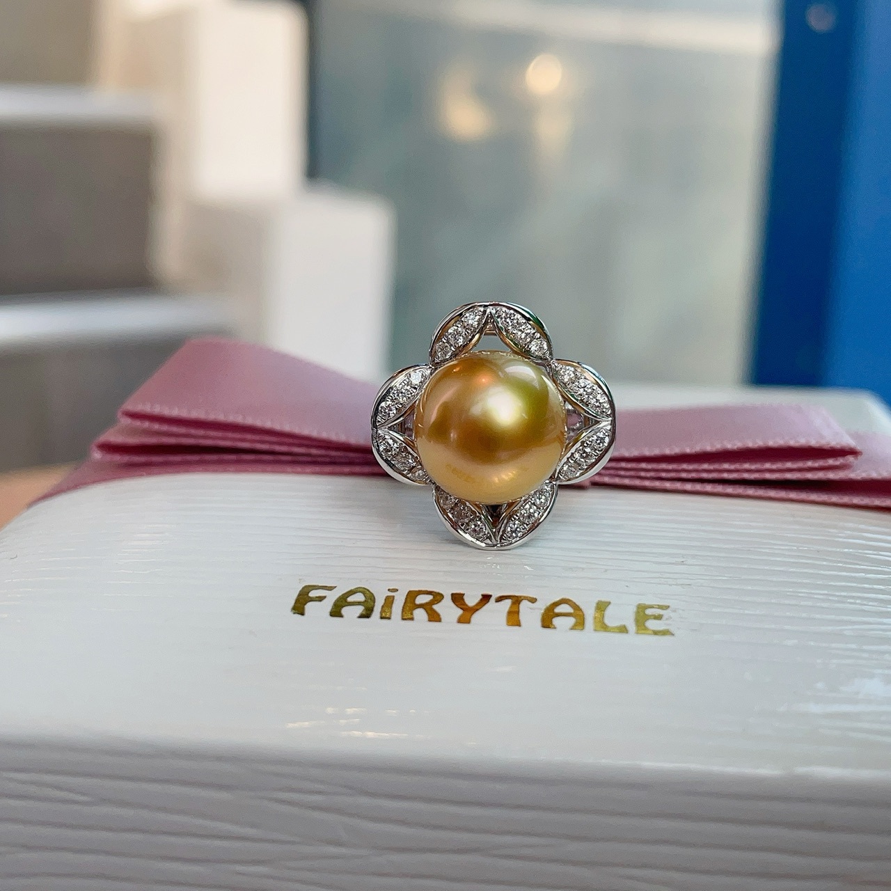 18K金南洋金珠鑽石戒指吊墜11mm