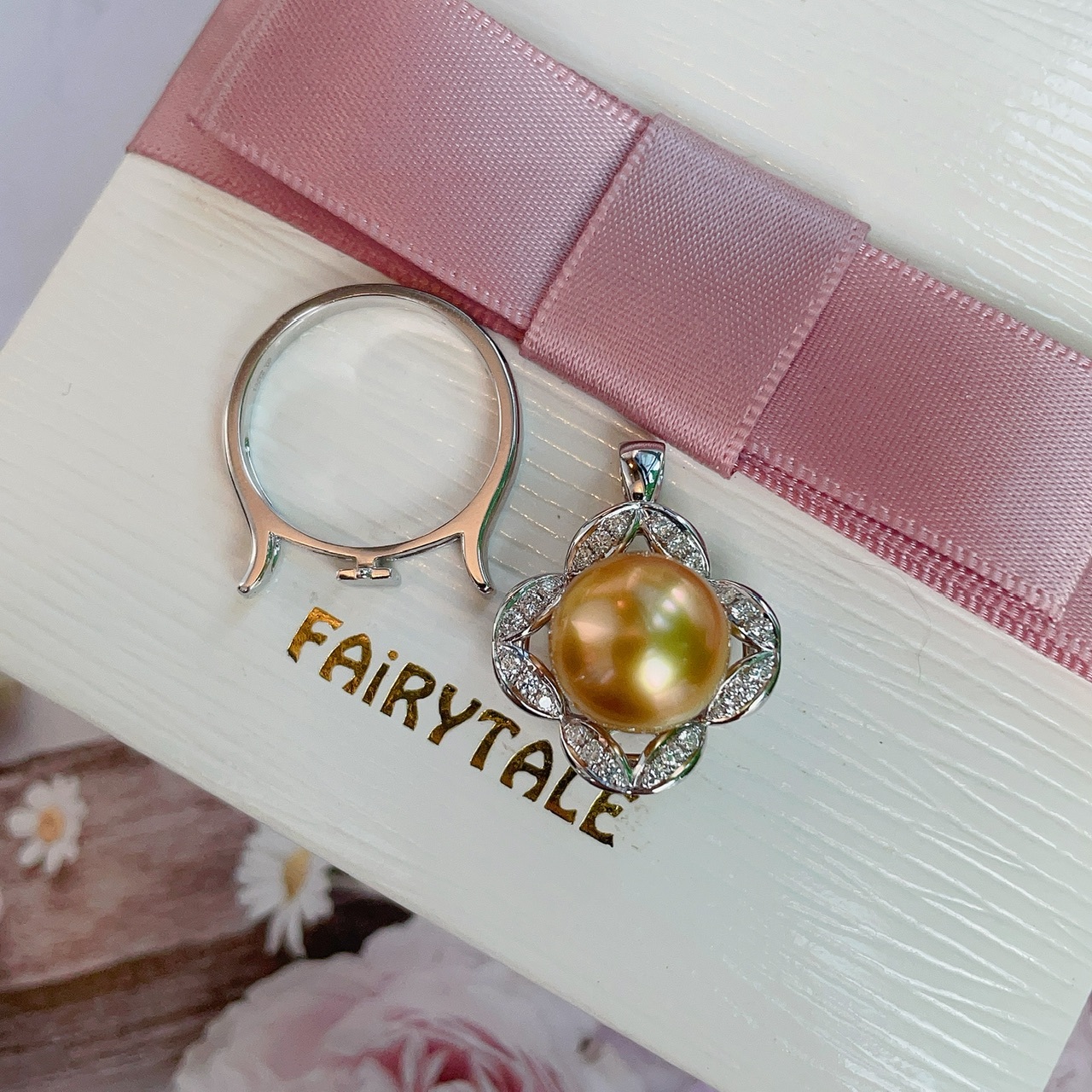 18K金南洋金珠鑽石戒指吊墜11mm