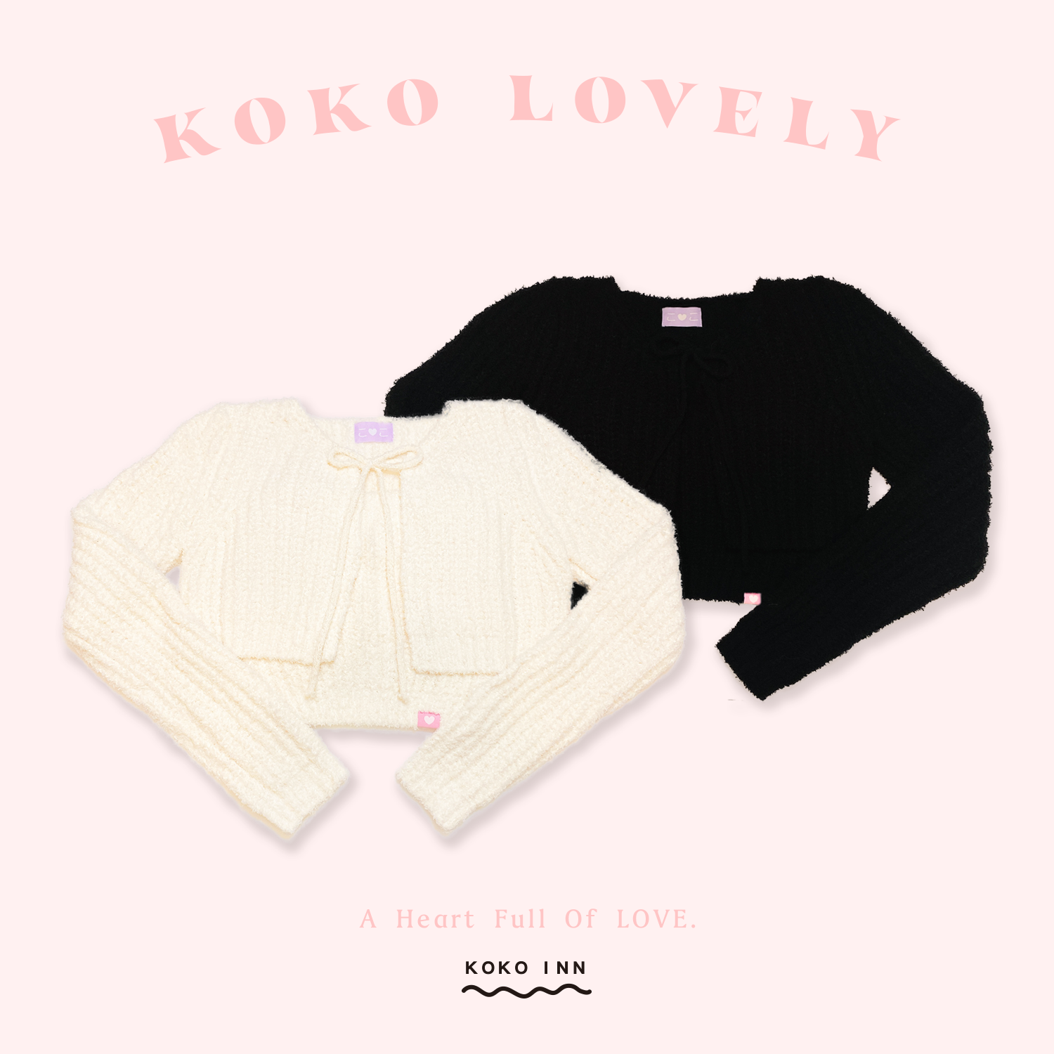 KOKO LOVELY 柔軟針織Q毛茸綁繩罩衫背心組