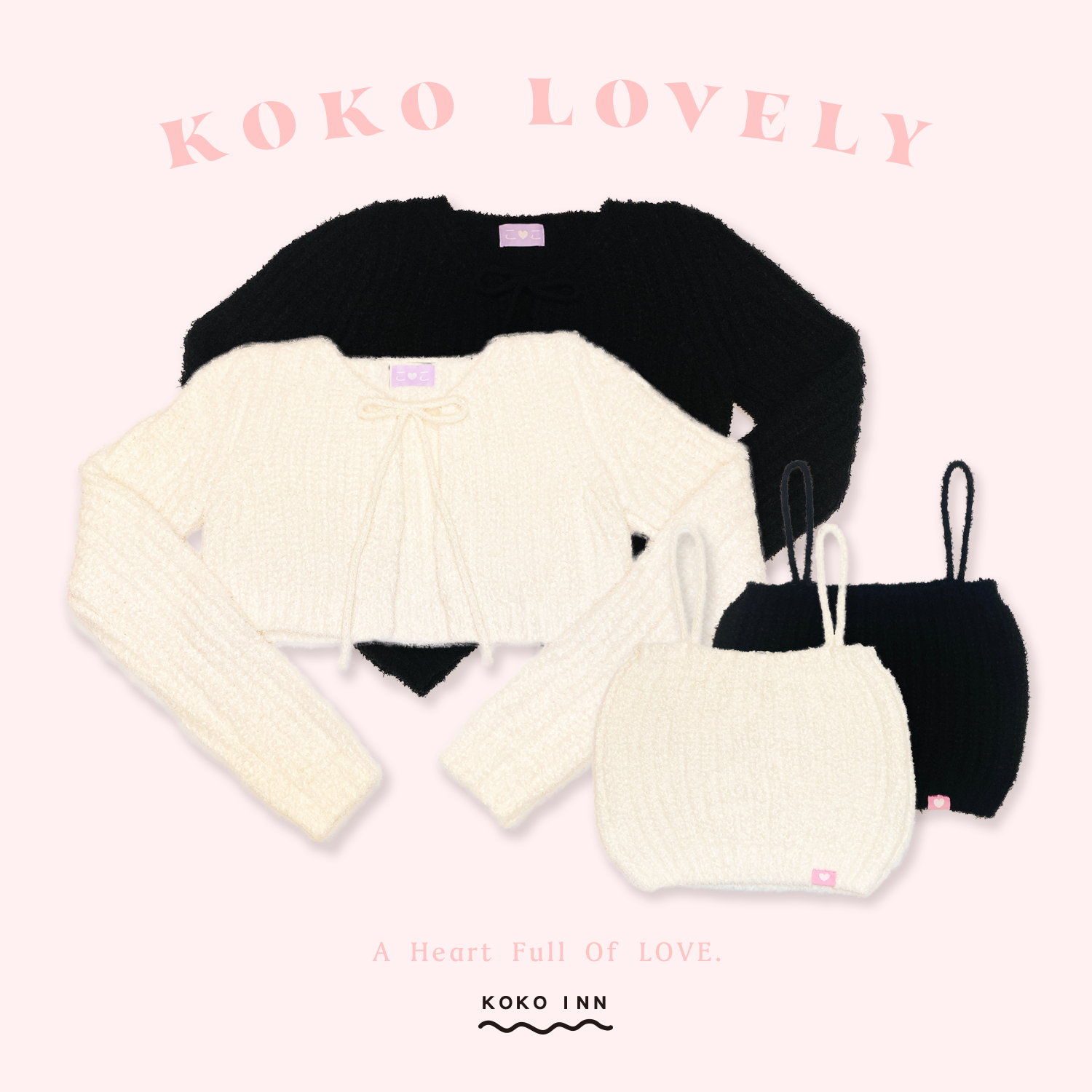 KOKO LOVELY 柔軟針織Q毛茸綁繩罩衫背心組