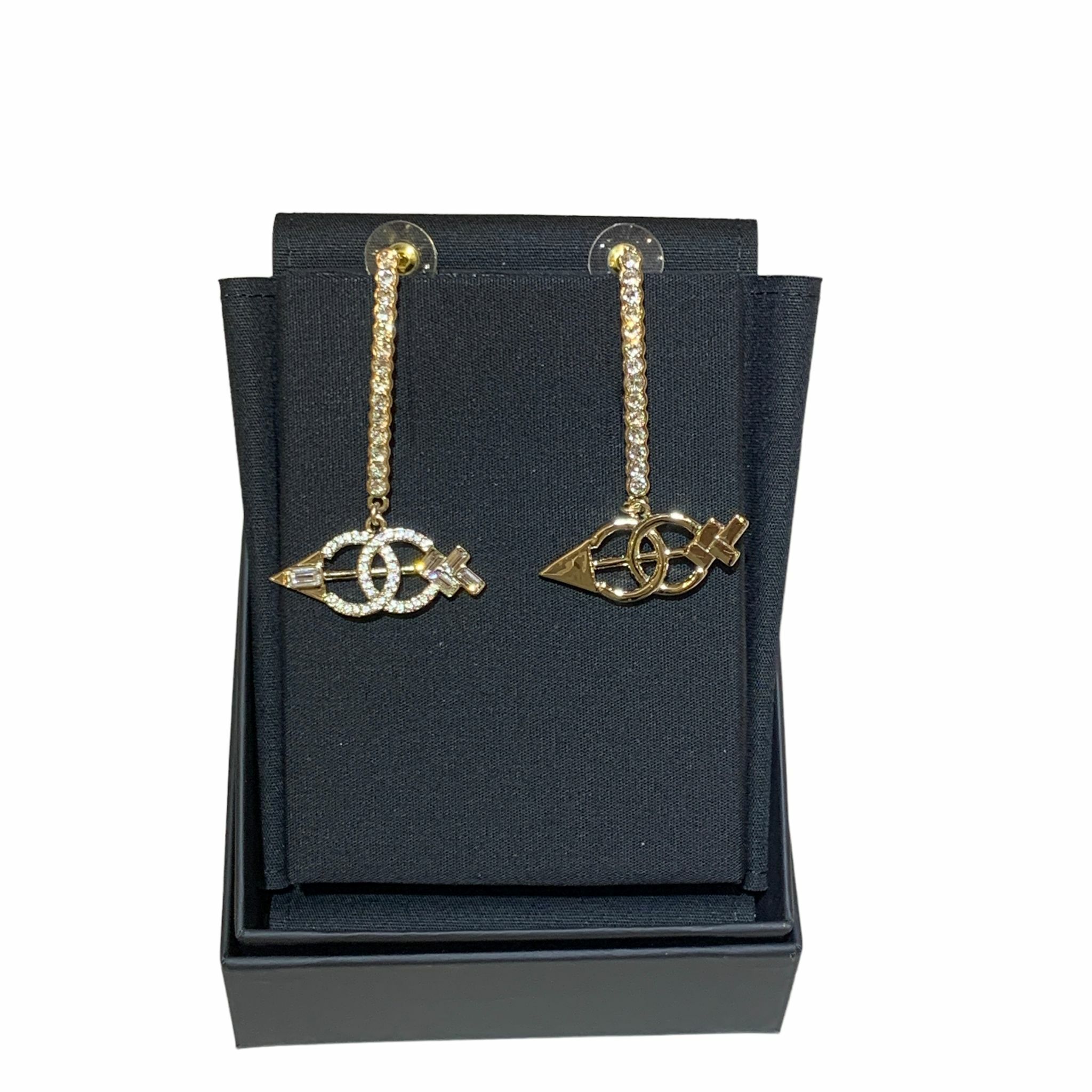 全新CHANEL耳環 AB9859 淡金水晶垂吊愛神之箭CC LOGO #BRAND NEW #香榭站正品