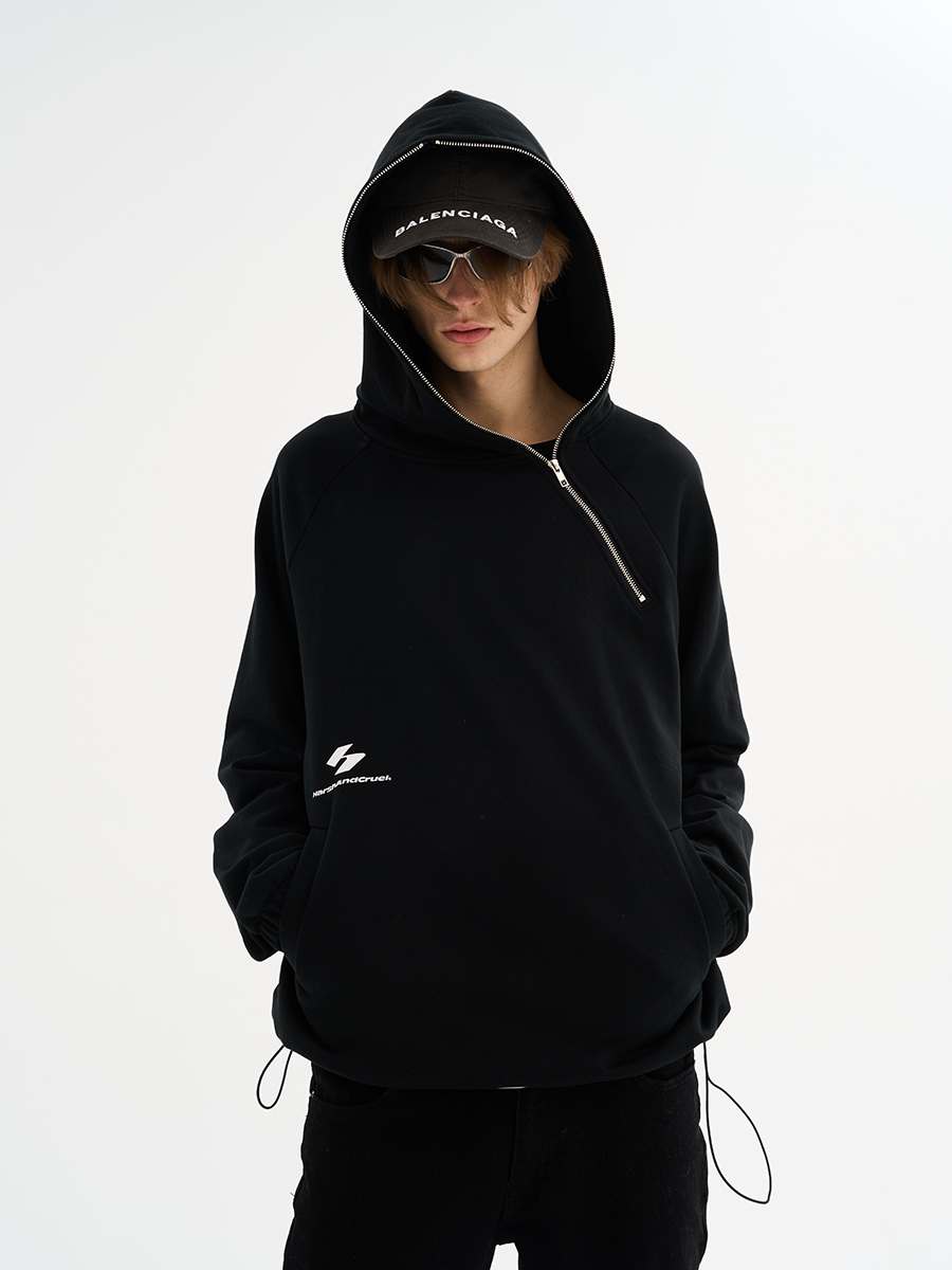 Harsh and Cruel 23SS 不對稱斜拉鍊設計帽T HN231030015