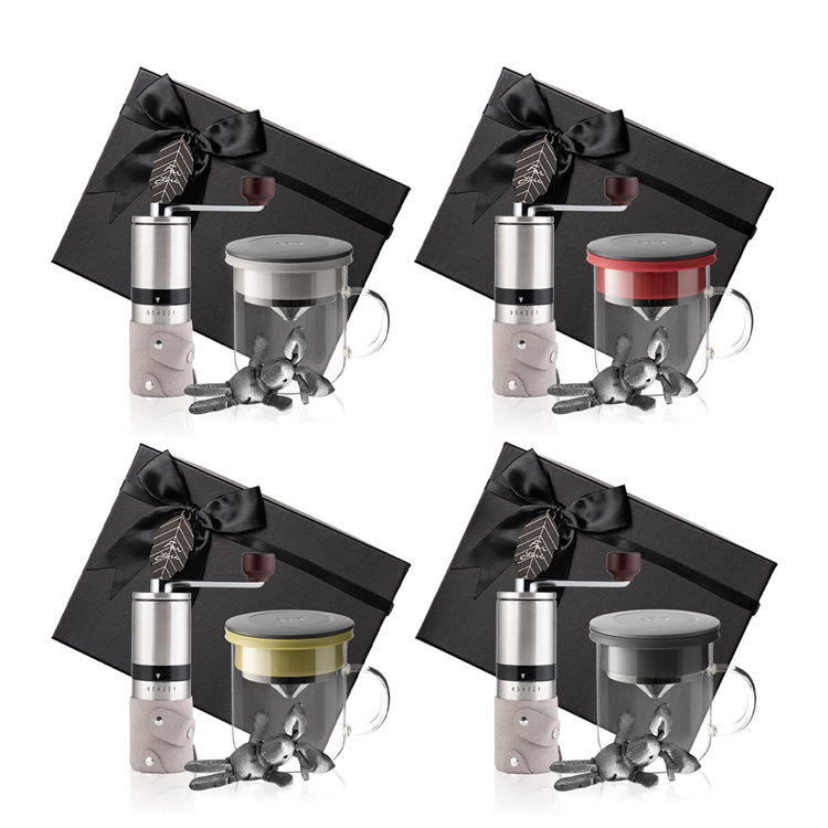 (預購4月底出貨)PO: 丹麥手沖咖啡二件禮盒組(手動不鏽鋼咖啡磨2.0/咖啡玻璃杯350ml-共4色)