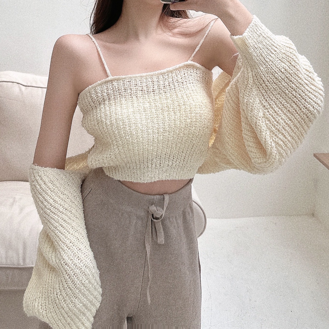 針織毛圈細肩带+飛鼠外套SET/二色