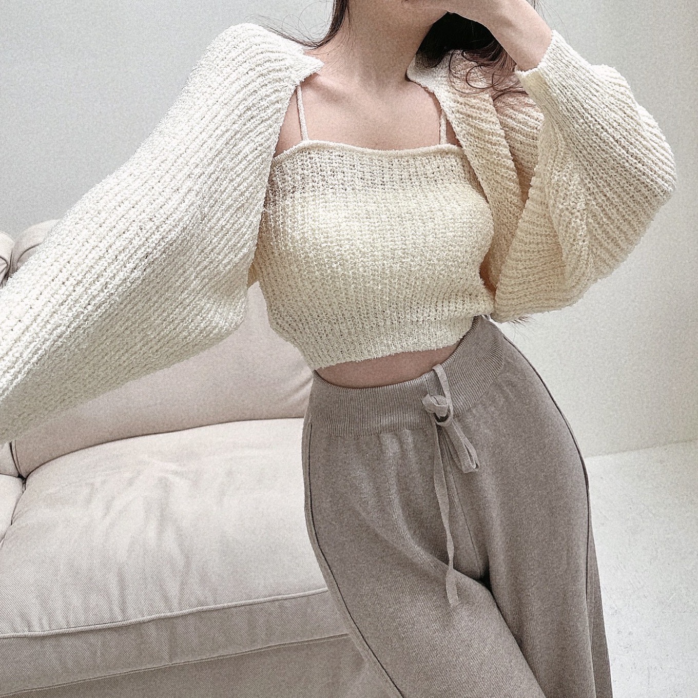 針織毛圈細肩带+飛鼠外套SET/二色