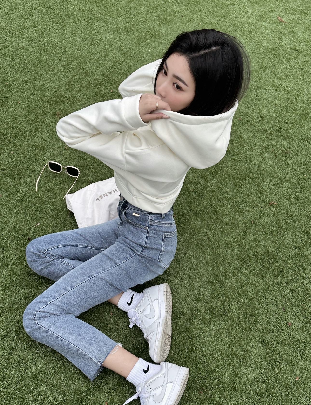 短版長袖內刷毛帽Ｔ