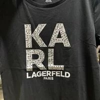 [S] KARL LAGERFELD BOLD KARL BEADED LOGO TEE,BLACK/SILVER, L2WHC072-BSV (SKL485)