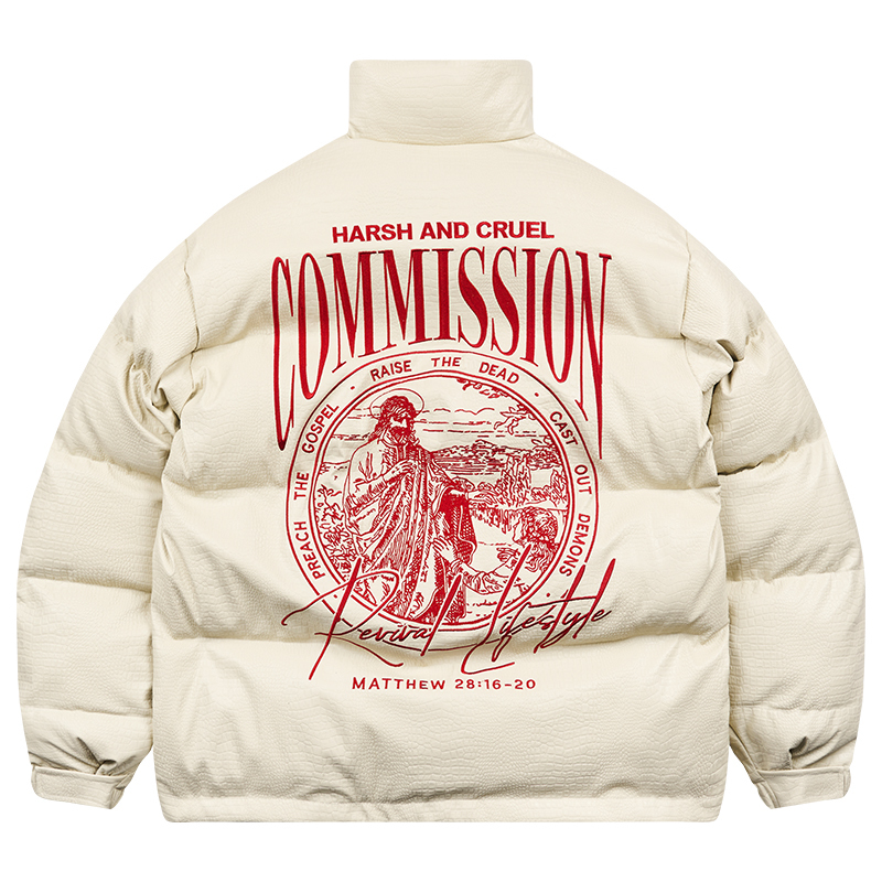 Harsh and Cruel 23SS 刺绣圖像主題排版仿皮羽绒外套 HM231100056