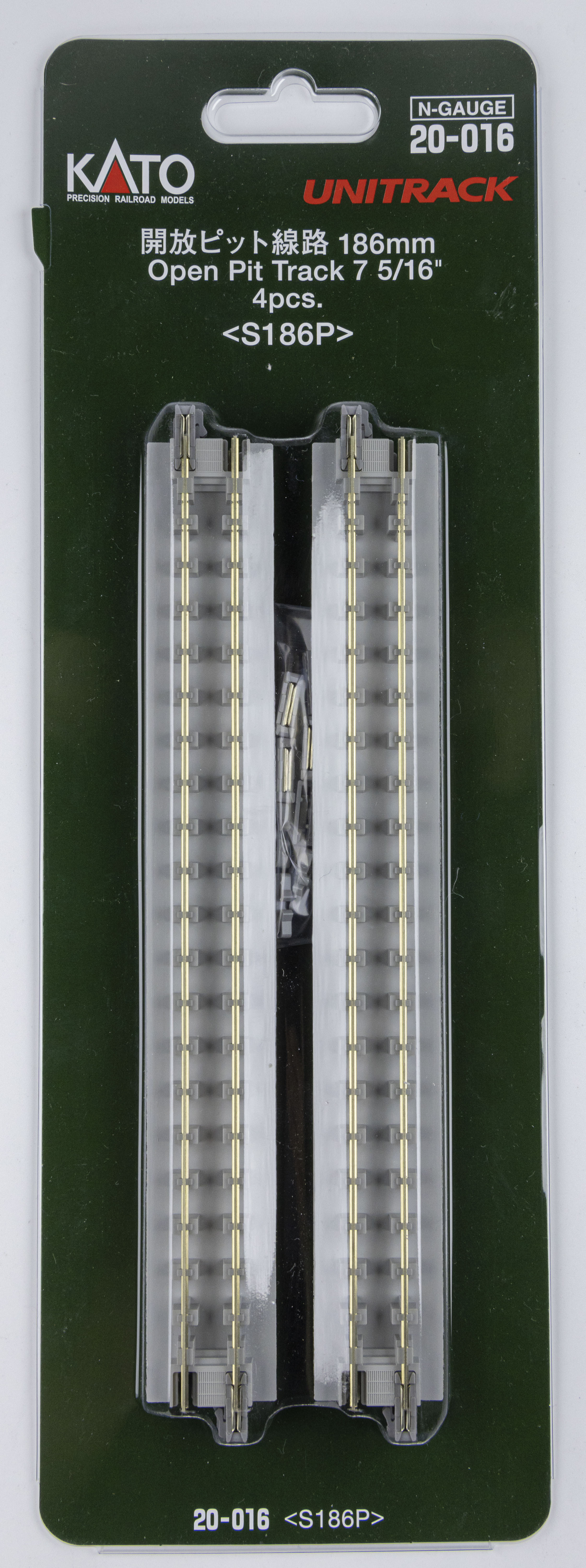Kato 20-016 N規 開放式 檢修軌 186mm 4入