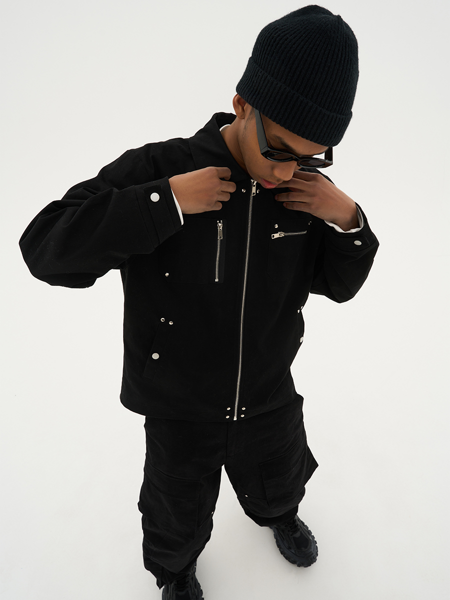 HARSH AND CRUEL 23SS 不對稱口袋拉鍊撞釘設計高級感外套 HN231050007