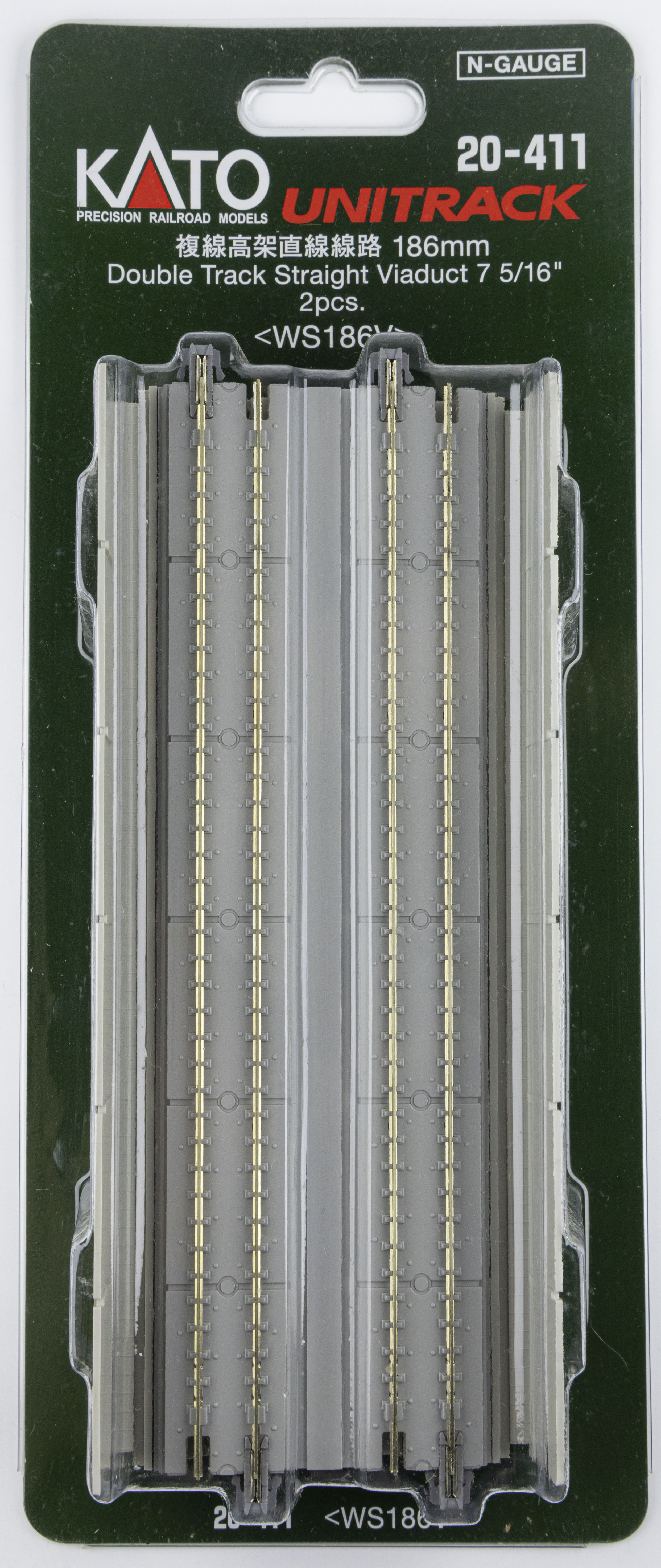 Kato 20-411 N規 複線高架直線線路 186mm.2入