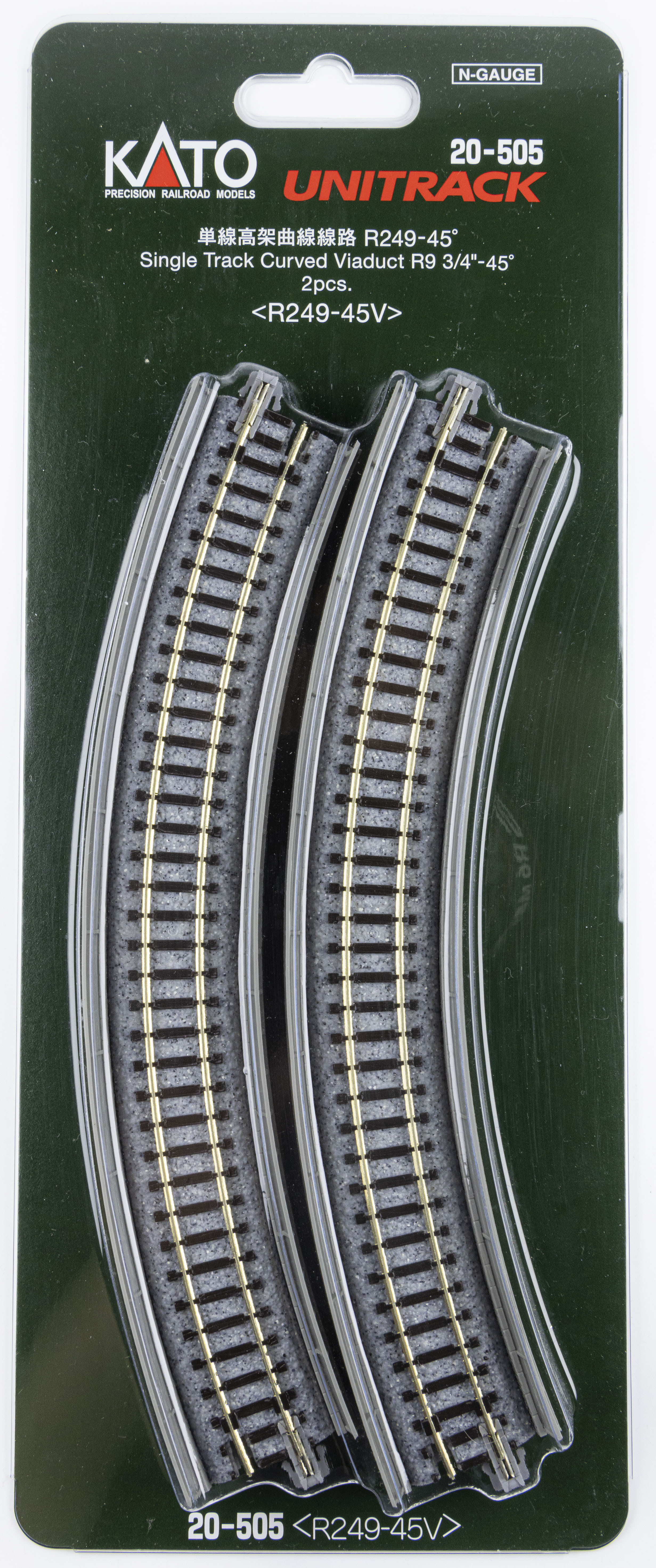 Kato 20-505 N規 單線高架曲線線路 249mm 45度