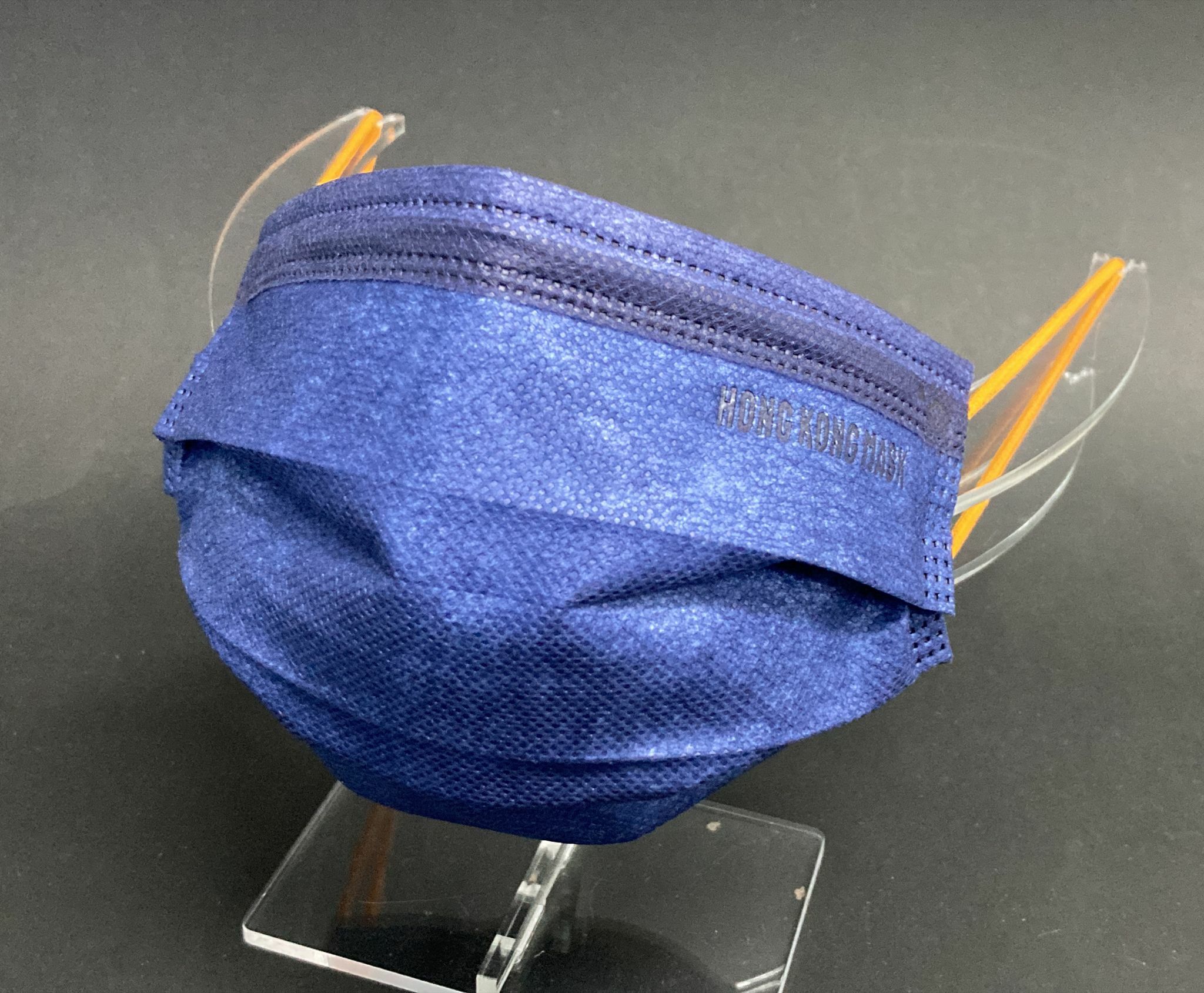 成人口罩(50片裝) - 靛藍色 配橙色耳繩【香港製造】