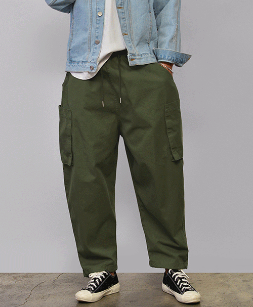 蓬鬆立體感鬆緊帶工裝褲