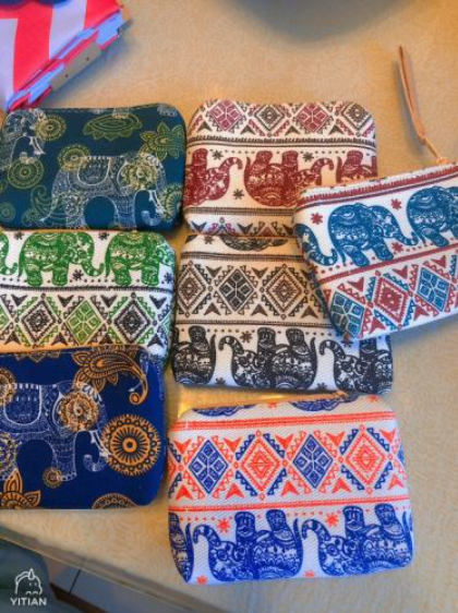 泰國市集風手作零錢包｜民族花紋 象神圖騰 手感布藝 小巧便攜 隨機出貨