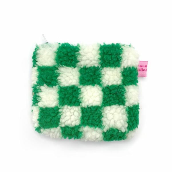 JCC 森林綠棋盤羔羊毛方型零錢包